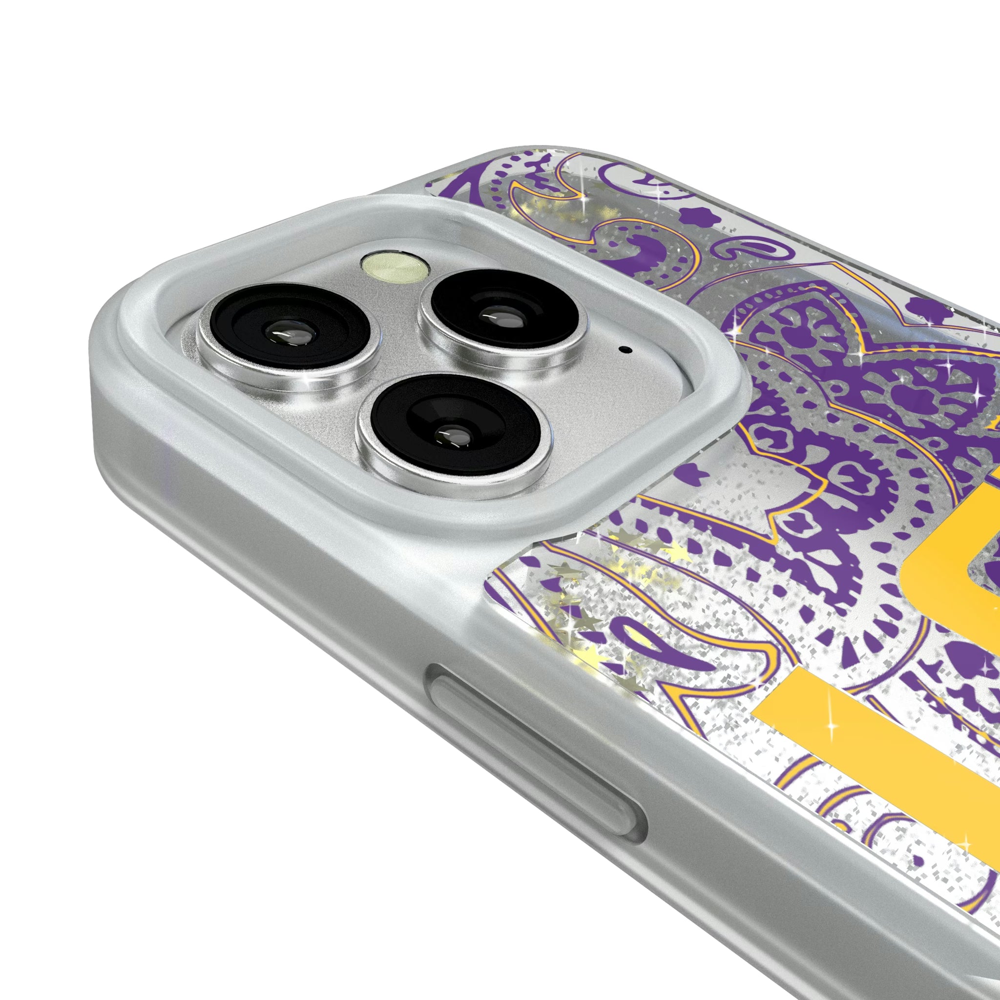 Louisiana State University Tigers Paisley iPhone Glitter Phone Case for Apple iPhone - Detail#Device_iPhone 16 Pro