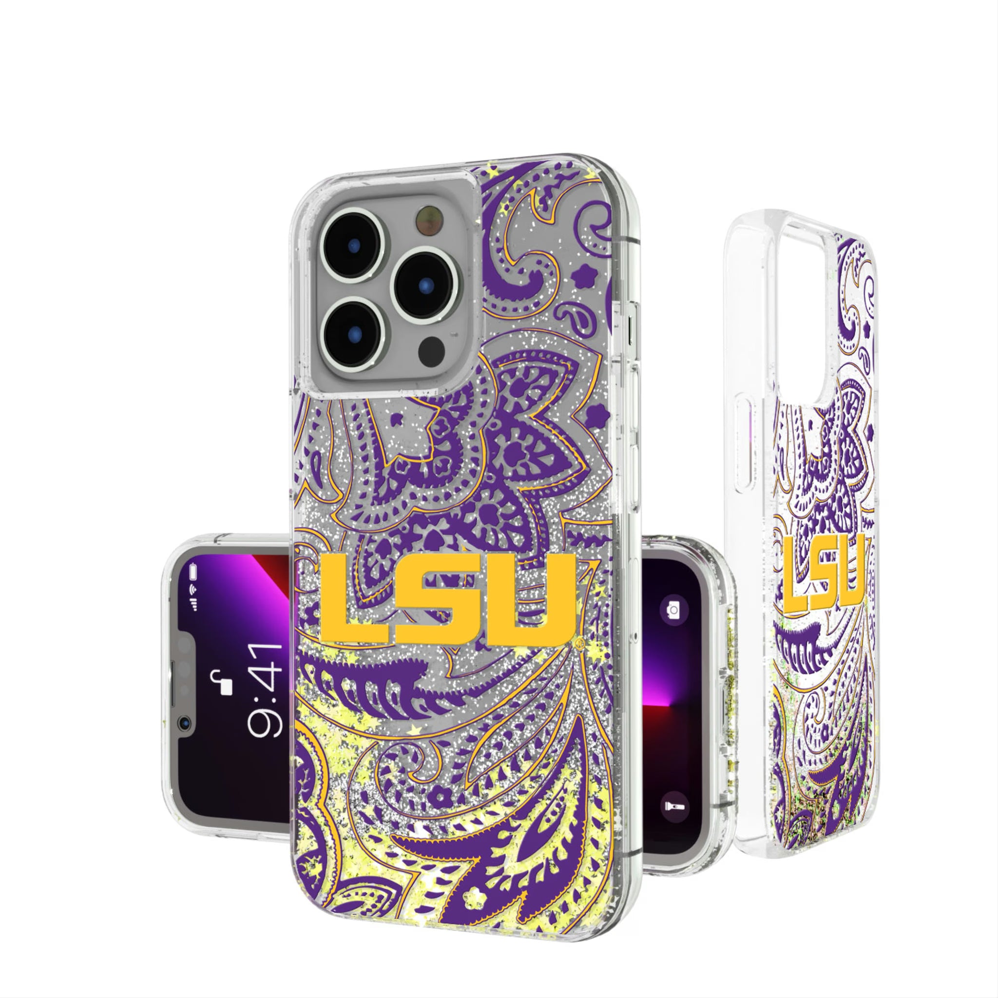 Louisiana State University Tigers Paisley iPhone Glitter Phone Case for Apple iPhone