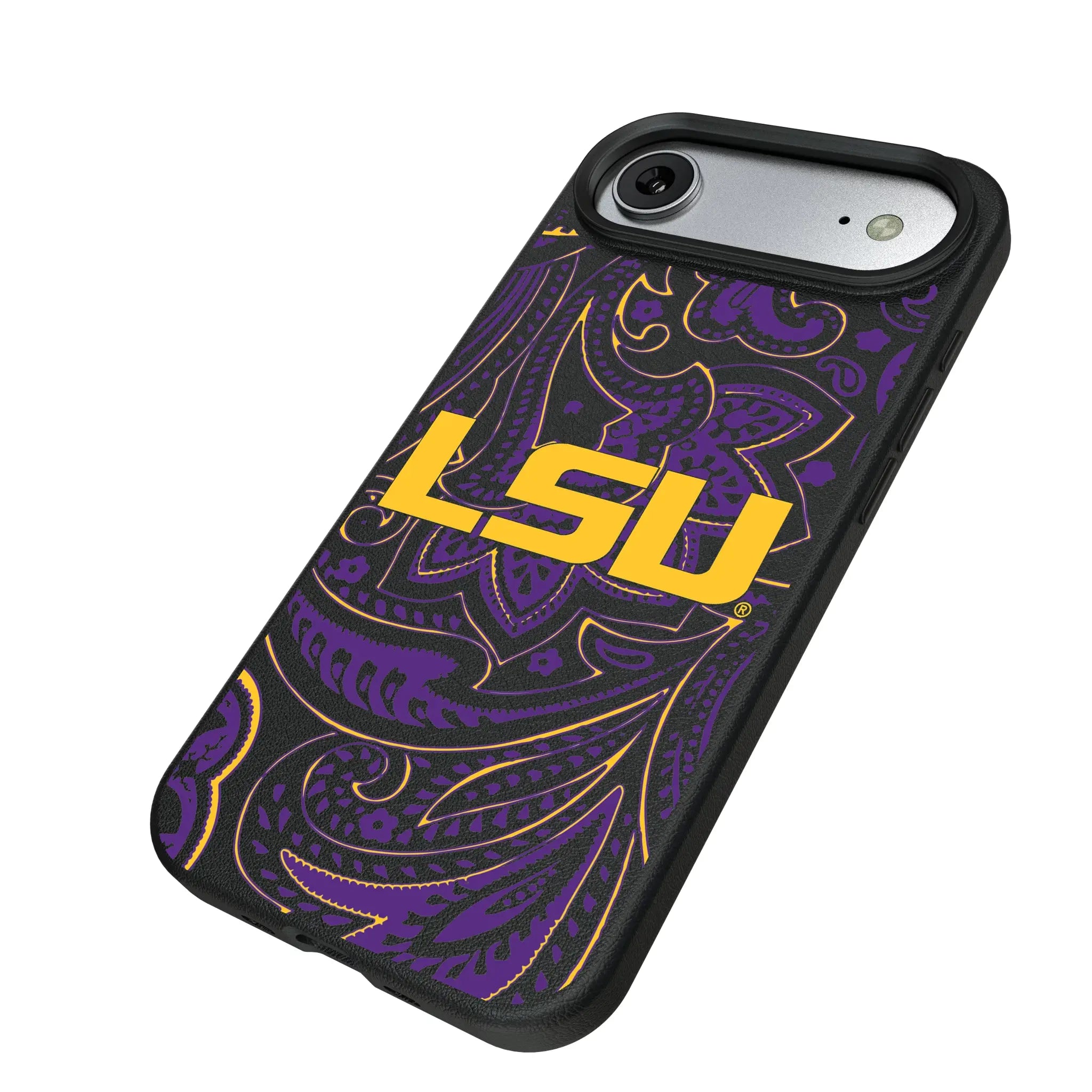 Louisiana State University Tigers Paisley iPhone MagSafe Compatible Phone Case for Apple iPhone - Isometric View#Device_iPhone Air
