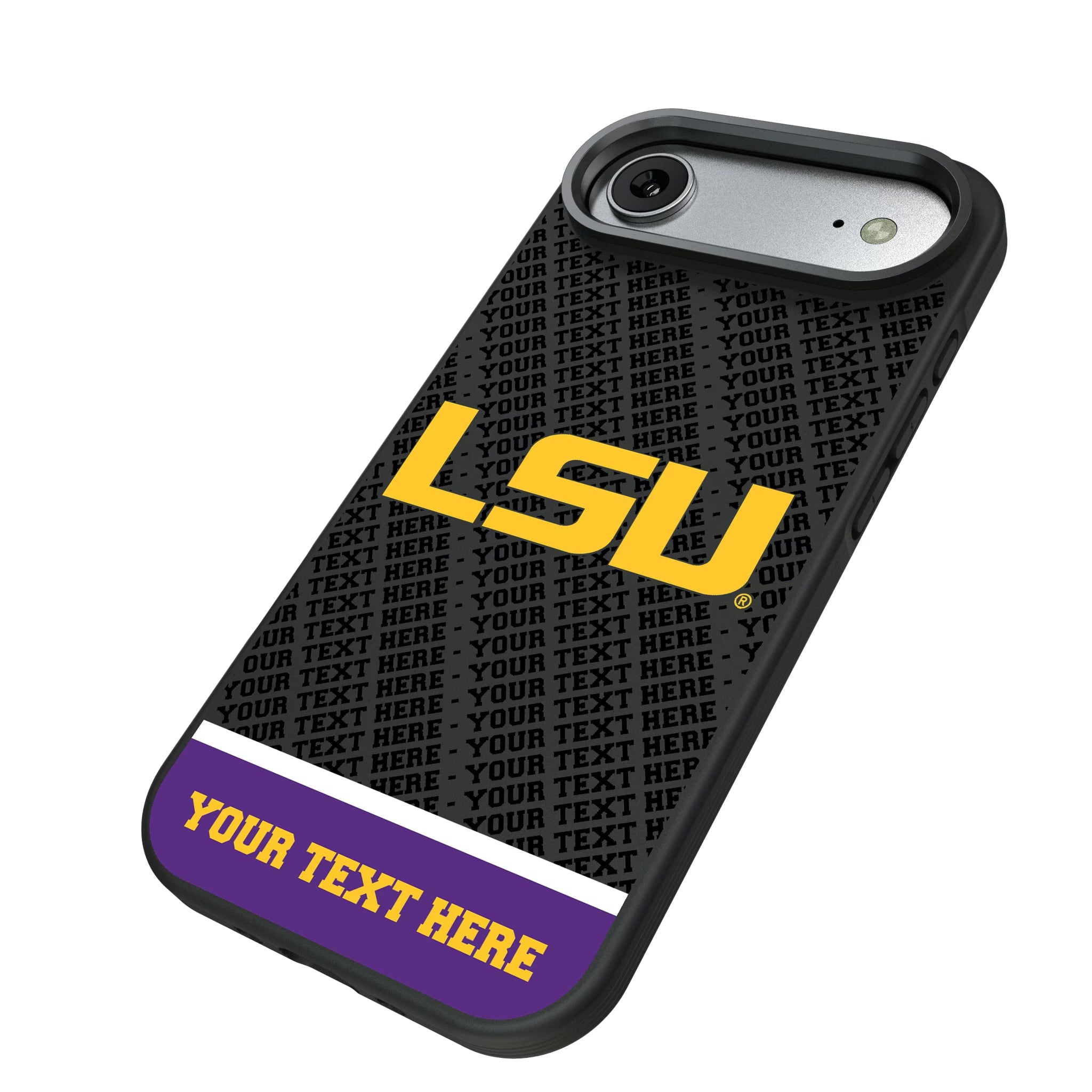 Louisiana State University Tigers Personalized EndZone Plus iPhone Bump Phone Case for Apple iPhone - Isometric View#Device_iPhone Air