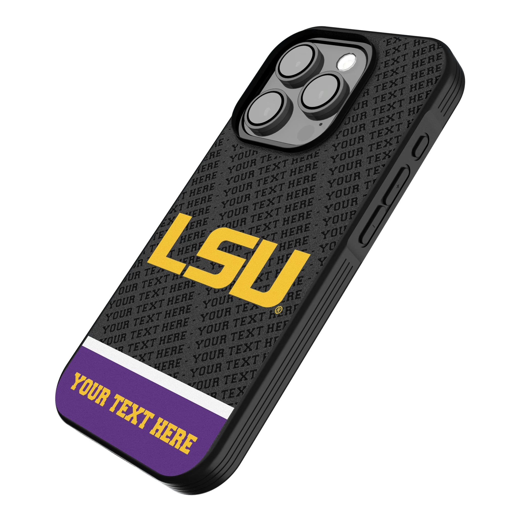 Louisiana State University Tigers Personalized EndZone Plus iPhone Bump Phone Case for Apple iPhone - Isometric View