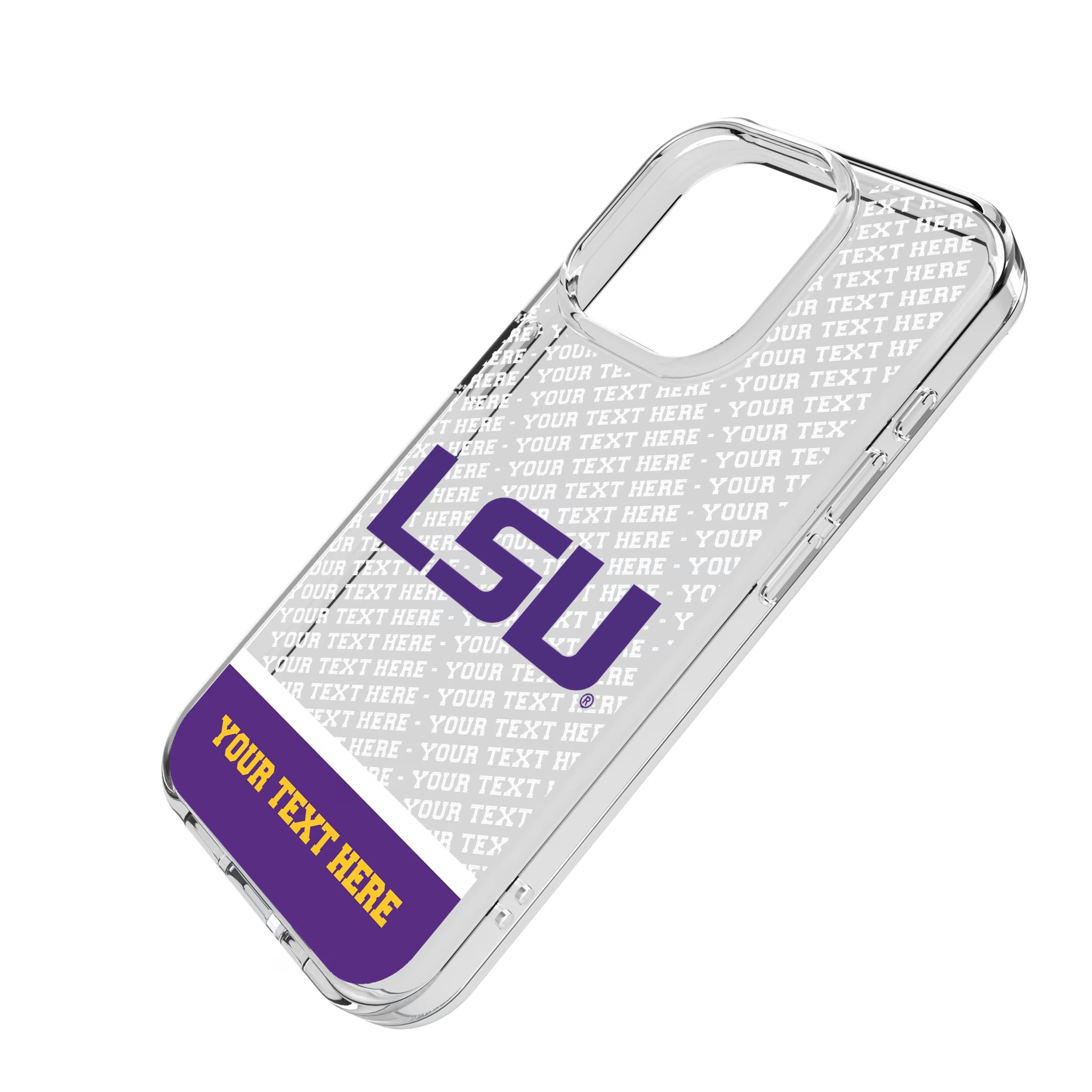 Louisiana State University Tigers Personalized EndZone Plus iPhone Clear Phone Case for Apple iPhone - Isometric View