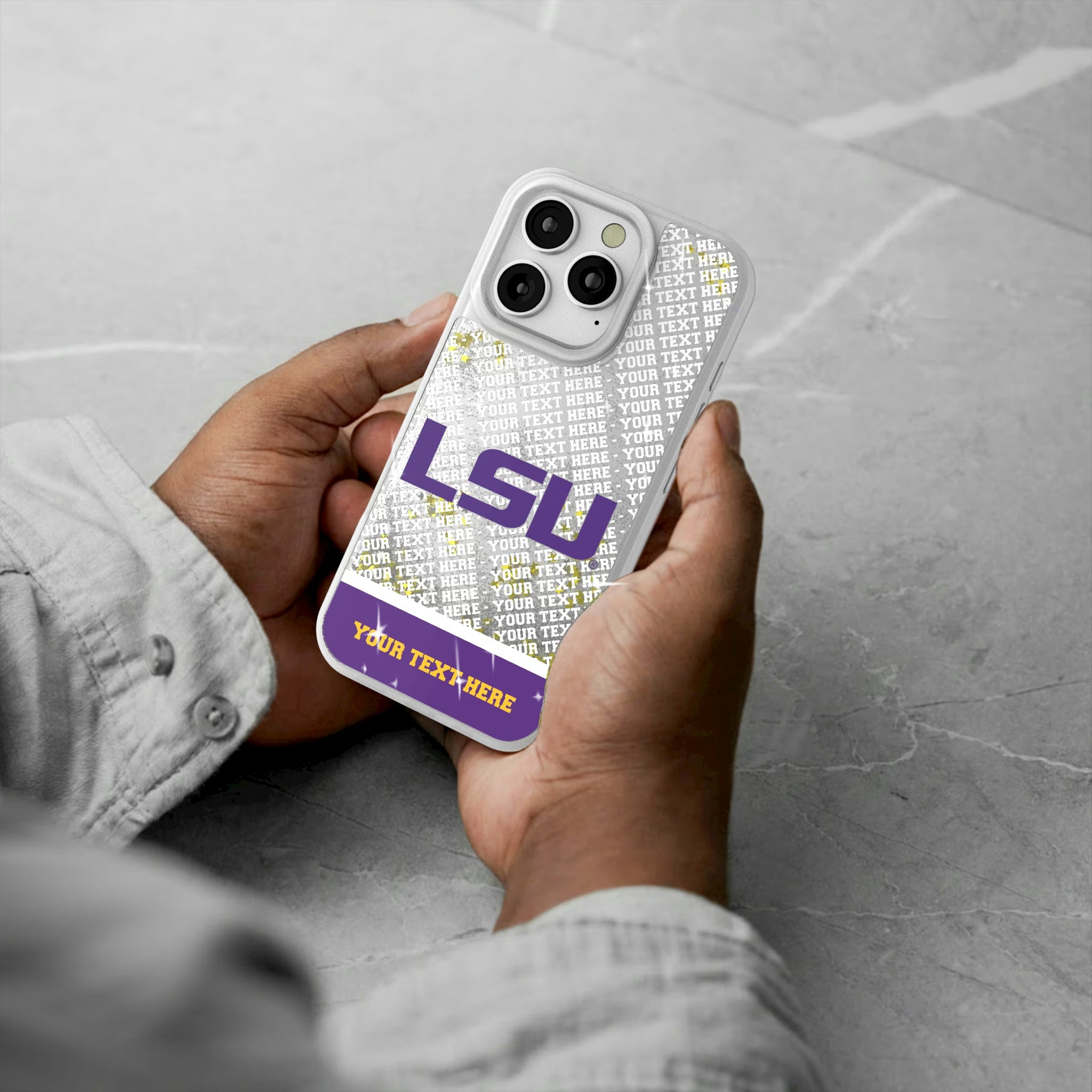 Louisiana State University Tigers Personalized EndZone Plus iPhone Glitter Phone Case for Apple iPhone - Lifestyle#Device_iPhone 16 Pro