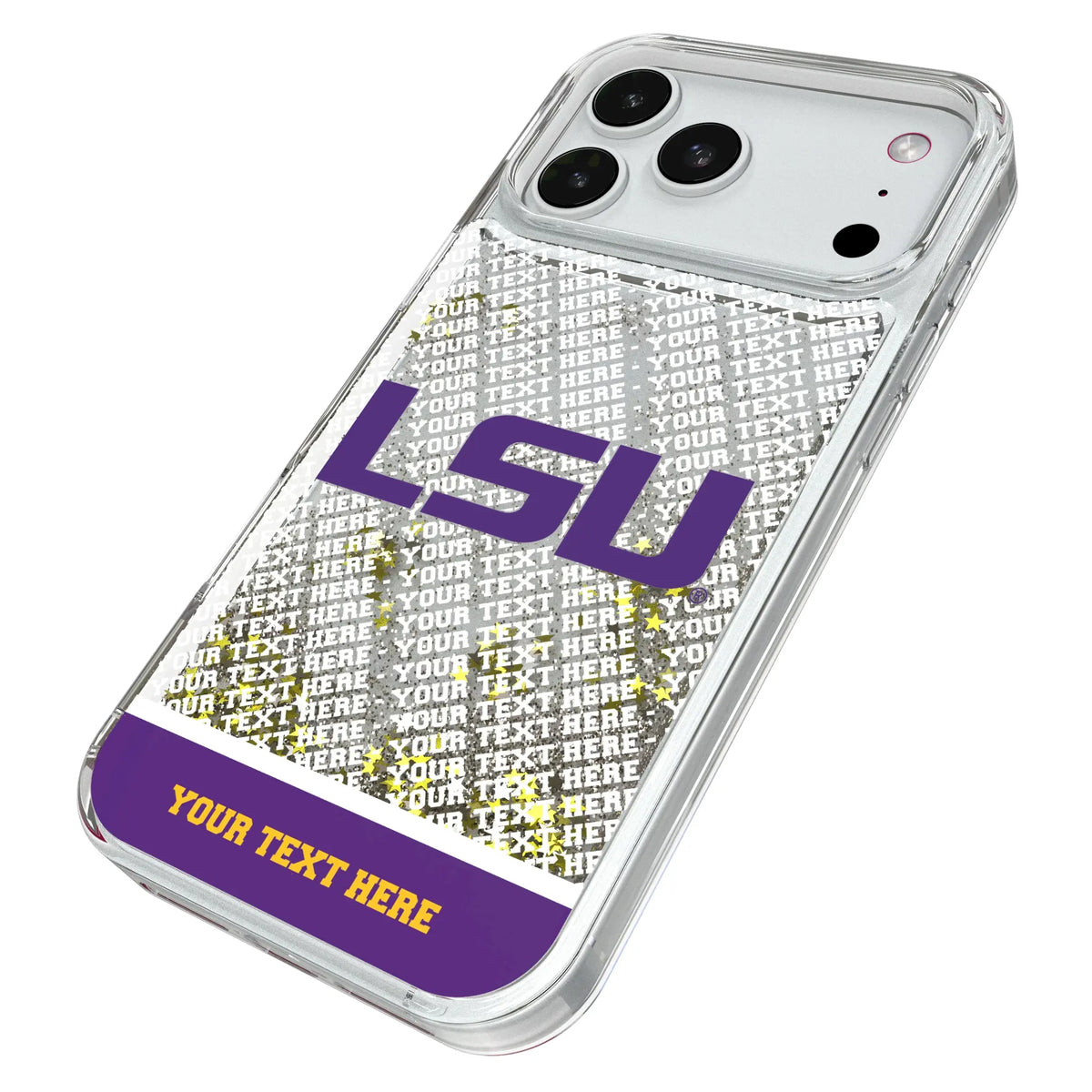 Louisiana State University Tigers Personalized EndZone Plus iPhone Glitter Phone Case for Apple iPhone - Isometric View#Device_iPhone 18 Pro Max