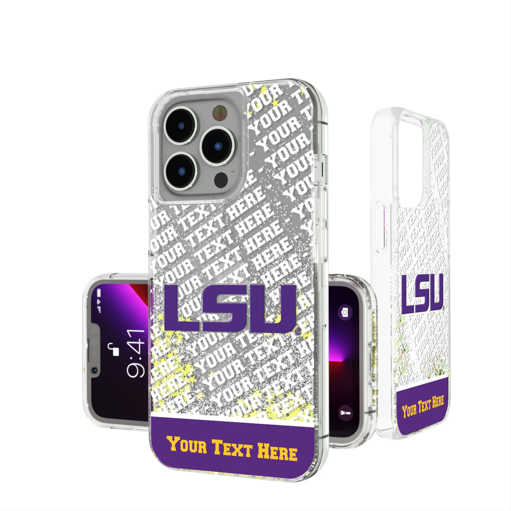 Louisiana State University Tigers Personalized EndZone Plus iPhone Glitter Phone Case for Apple iPhone