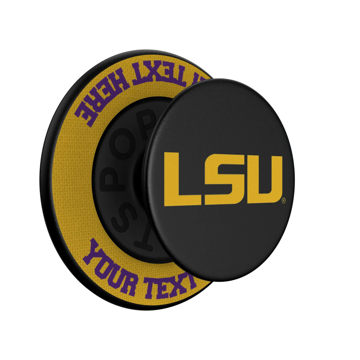 Louisiana State University Tigers Personalized Endzone Solid Popsockets Round Magnetic - Isometric View