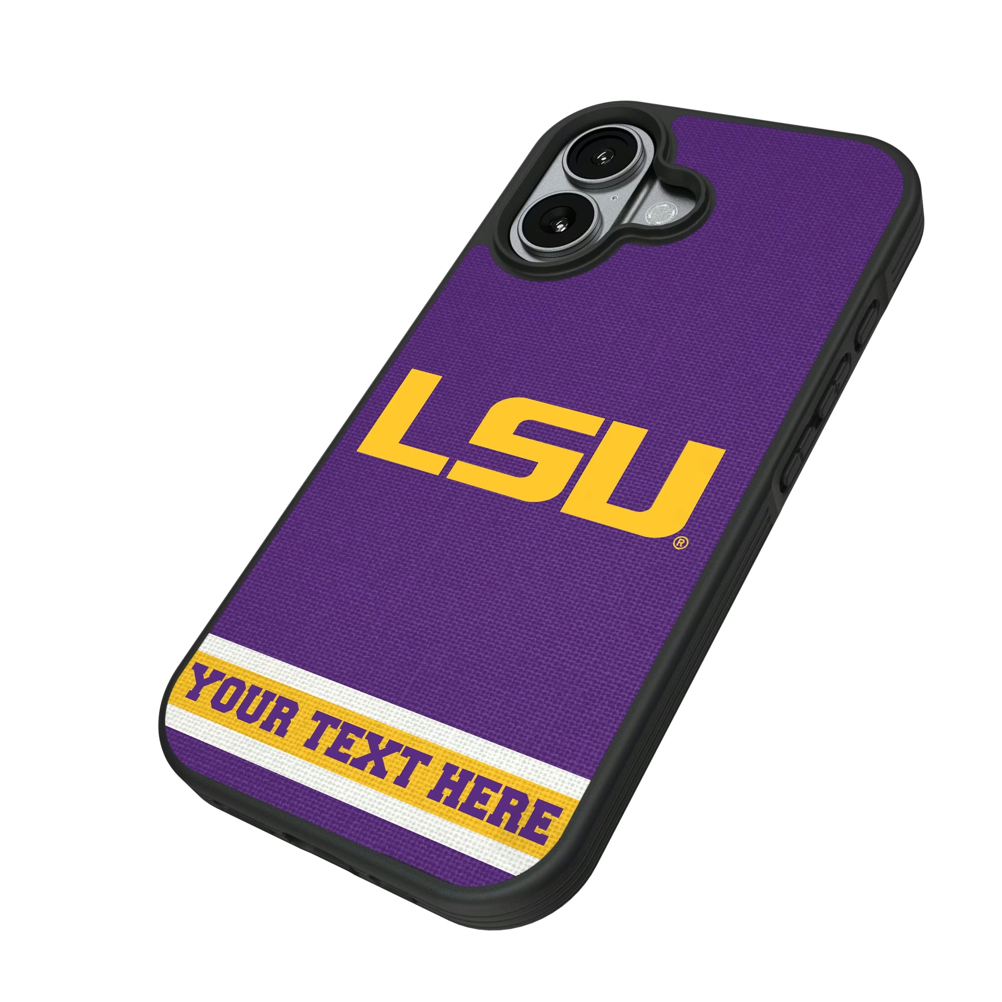 Louisiana State University Tigers Personalized Stripe iPhone Bump Phone Case for Apple iPhone - Isometric View#Device_iPhone 17
