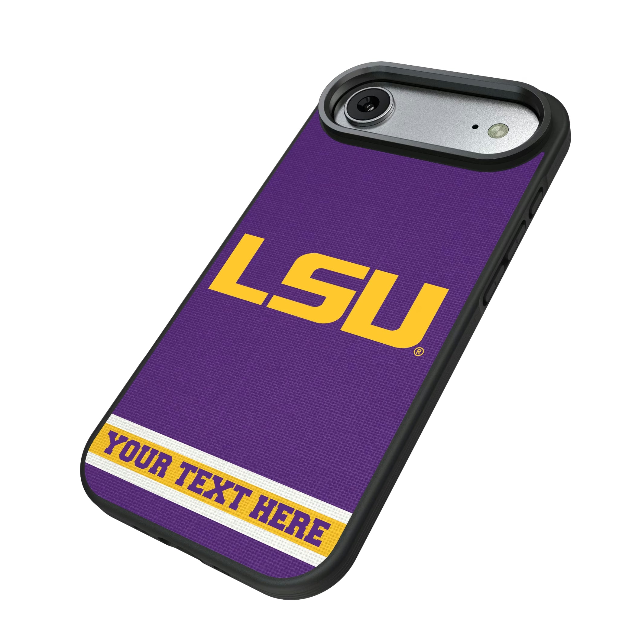 Louisiana State University Tigers Personalized Stripe iPhone Bump Phone Case for Apple iPhone - Isometric View#Device_iPhone Air
