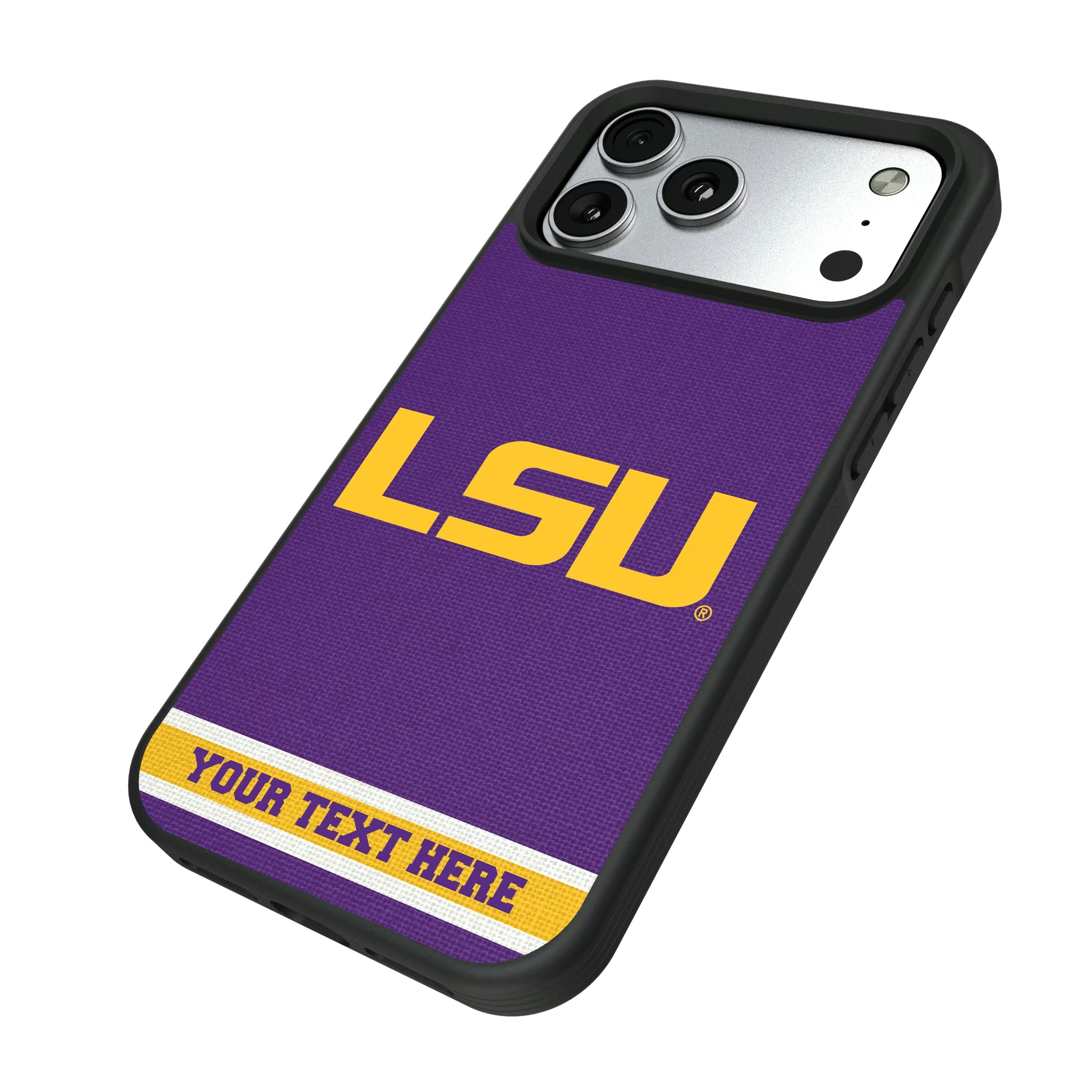 Louisiana State University Tigers Personalized Stripe iPhone Bump Phone Case for Apple iPhone - Isometric View#Device_iPhone 17 Pro Max
