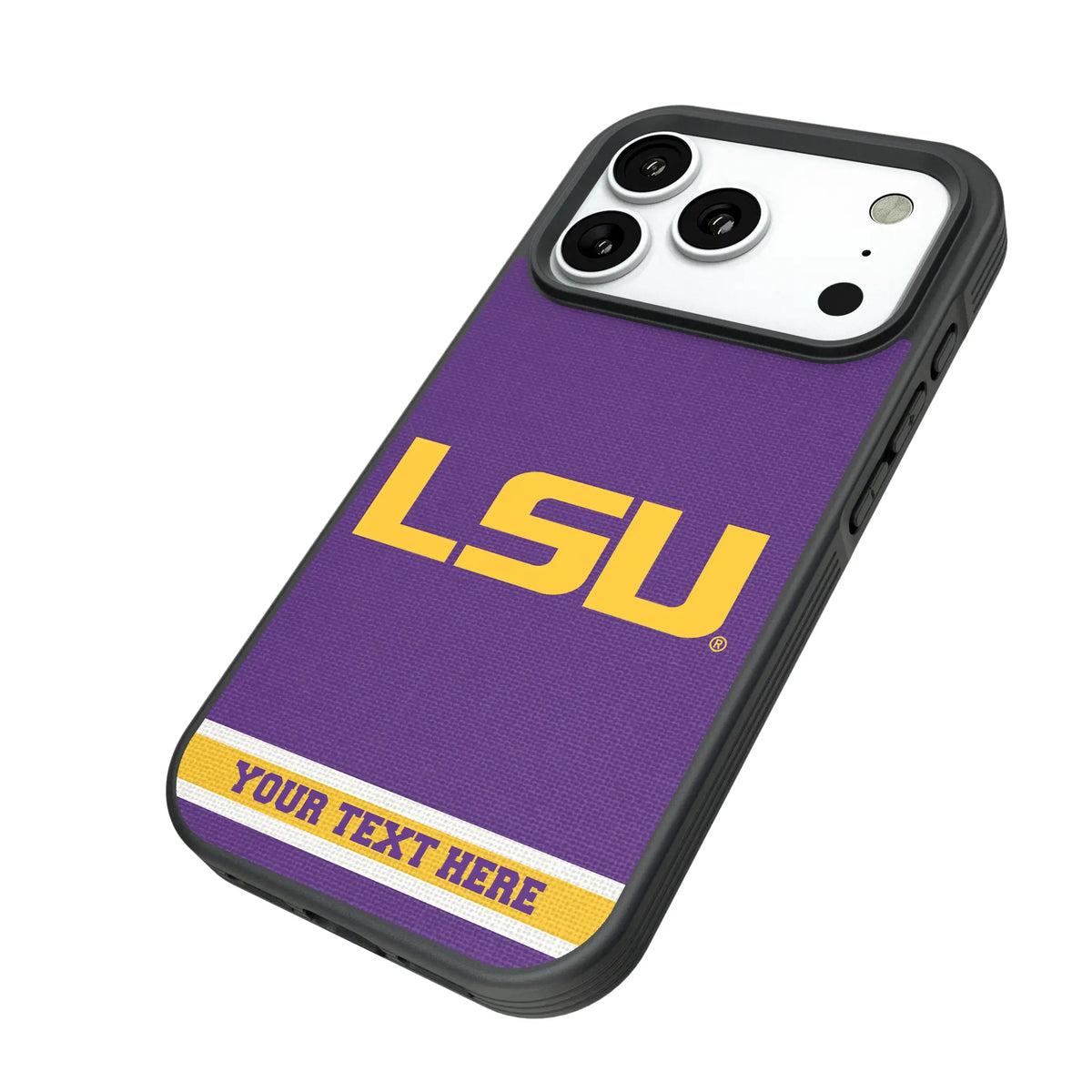 Louisiana State University Tigers Personalized Stripe iPhone Bump Phone Case for Apple iPhone - Isometric View#Device_iPhone 18 Pro
