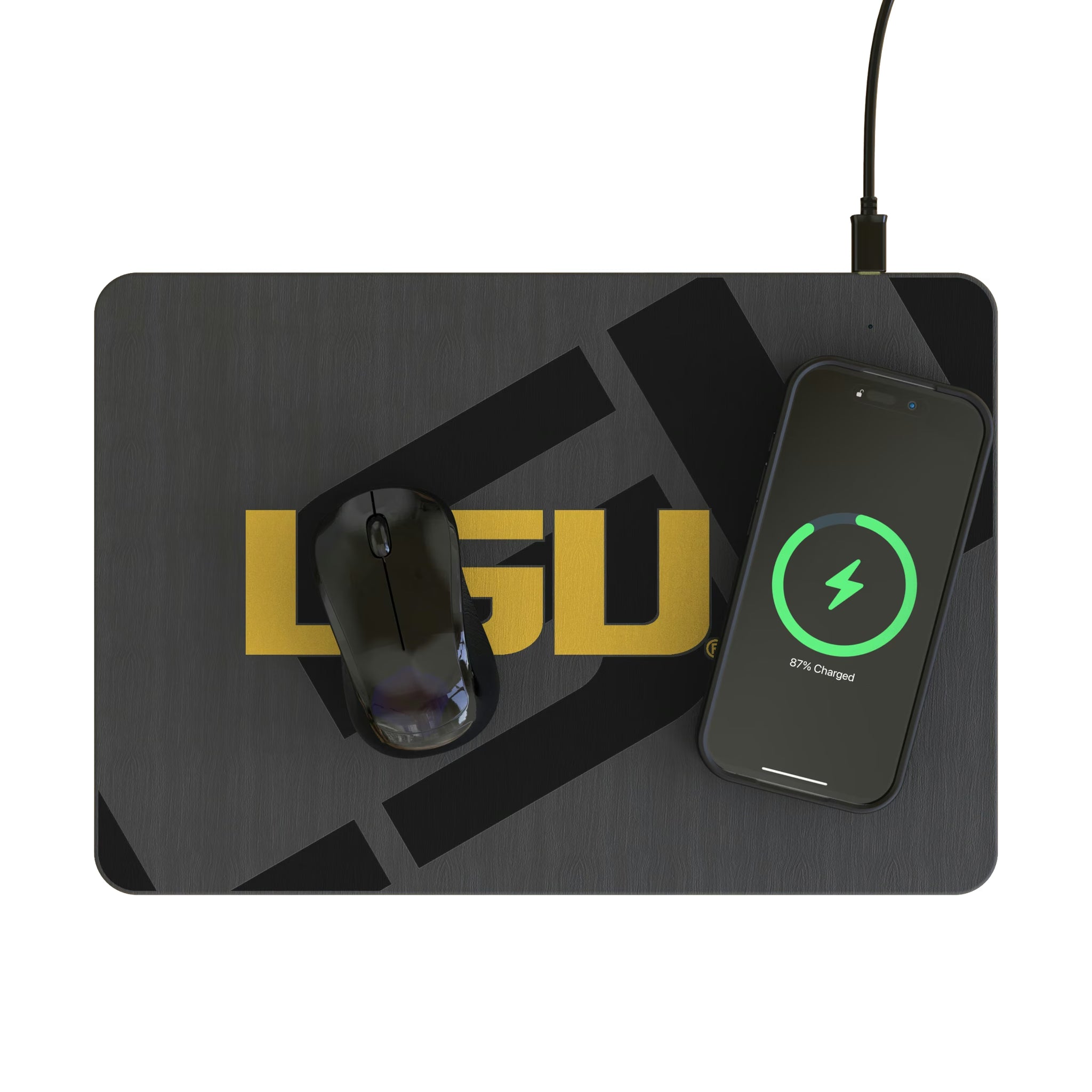 Louisiana State University Tigers Personalized Tilt 15-Watt Wireless Charger and Mouse Pad - Lifestyle