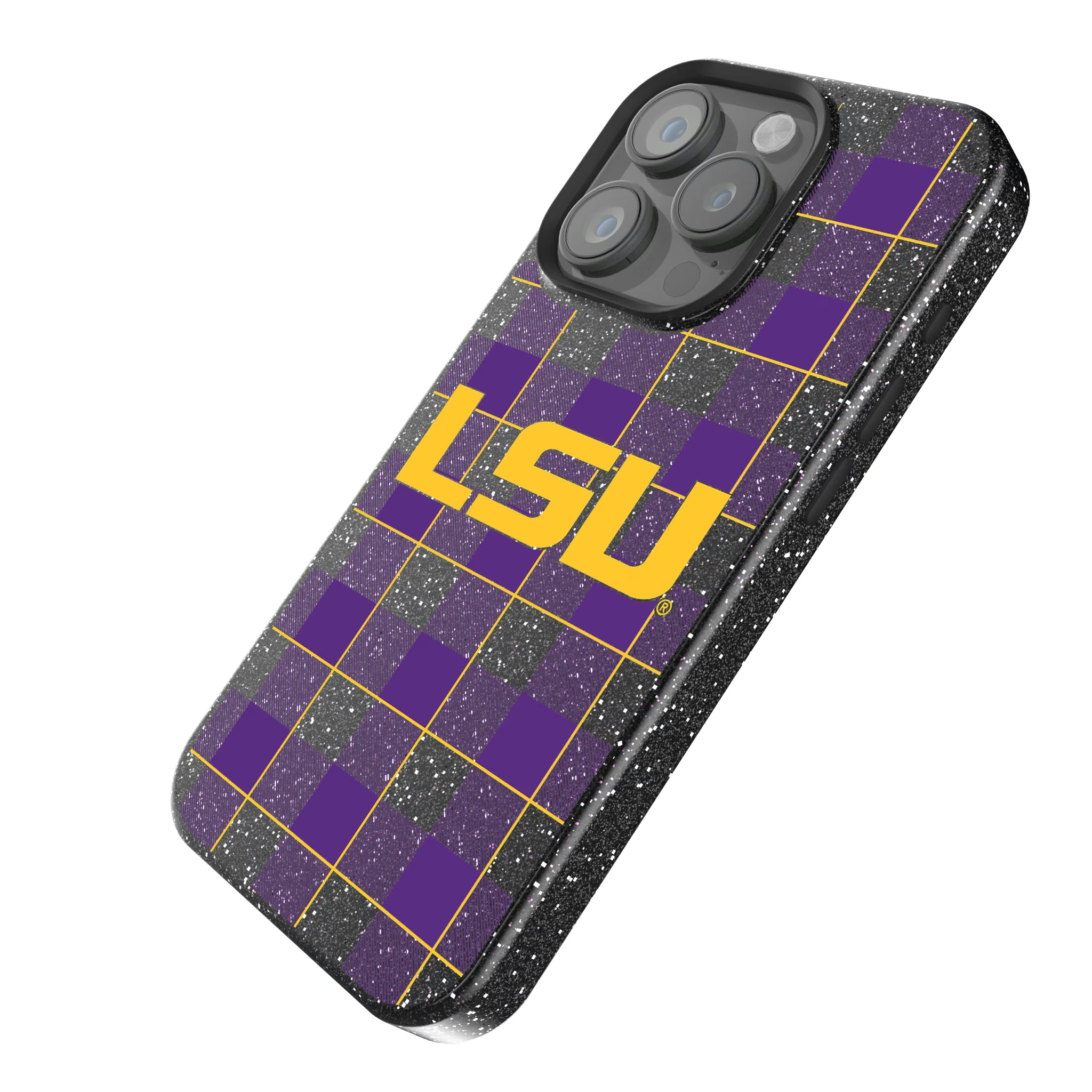 Louisiana State University Tigers Plaid iPhone Bling Phone Case for Apple iPhone - Isometric View