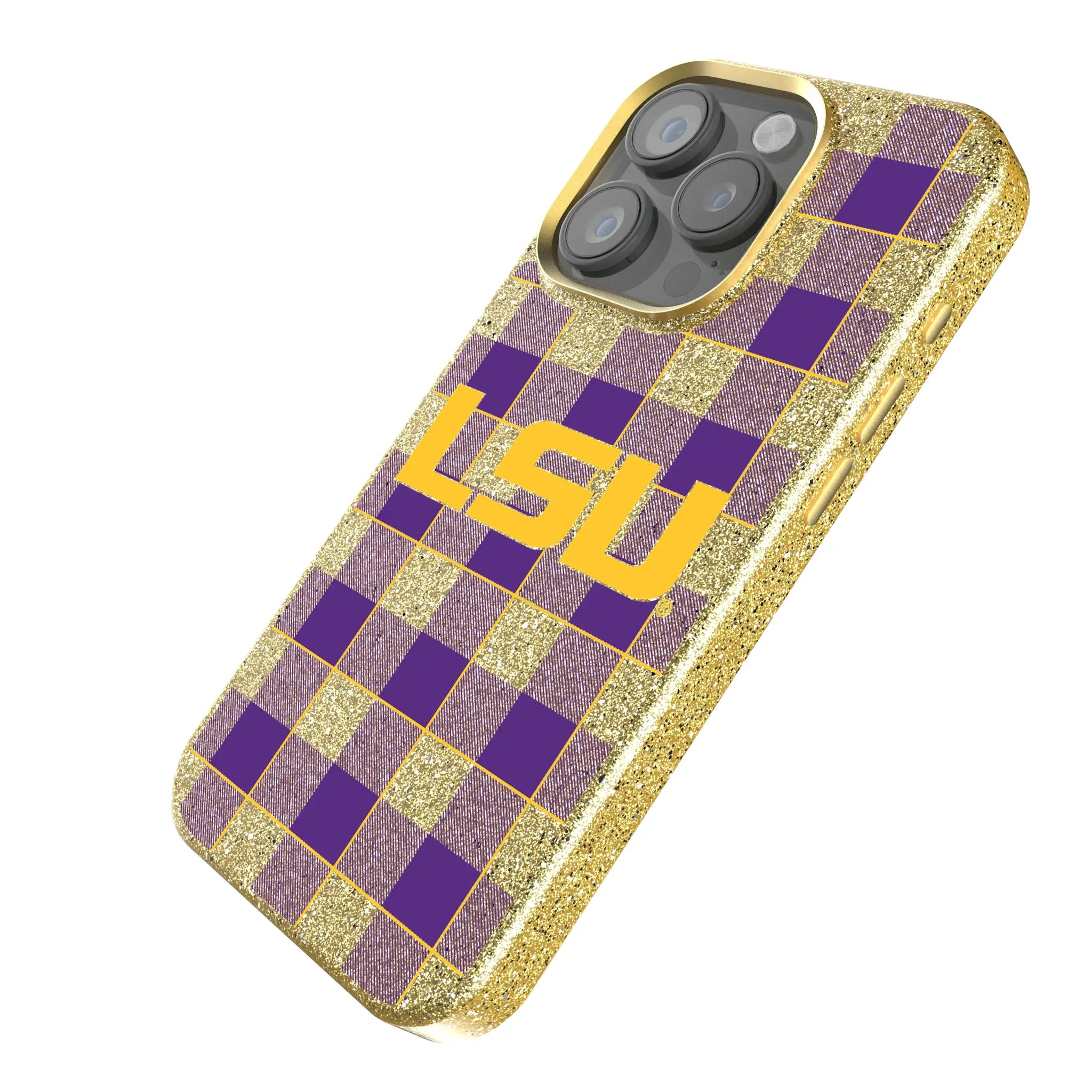 Louisiana State University Tigers Plaid iPhone Bling Phone Case for Apple iPhone - Isometric View