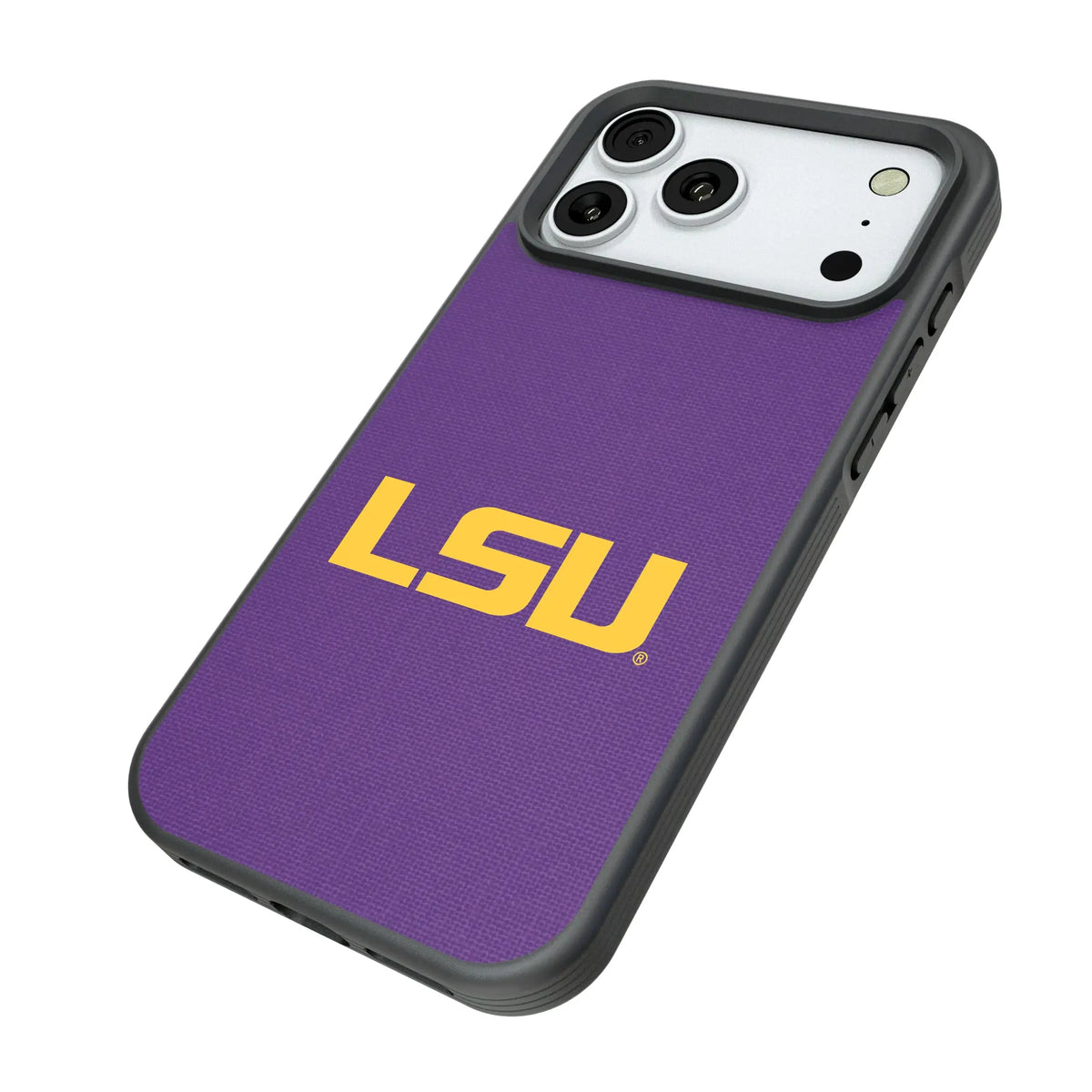Louisiana State University Tigers Solid iPhone Bump Phone Case for Apple iPhone - Isometric View#Device_iPhone 18 Pro Max