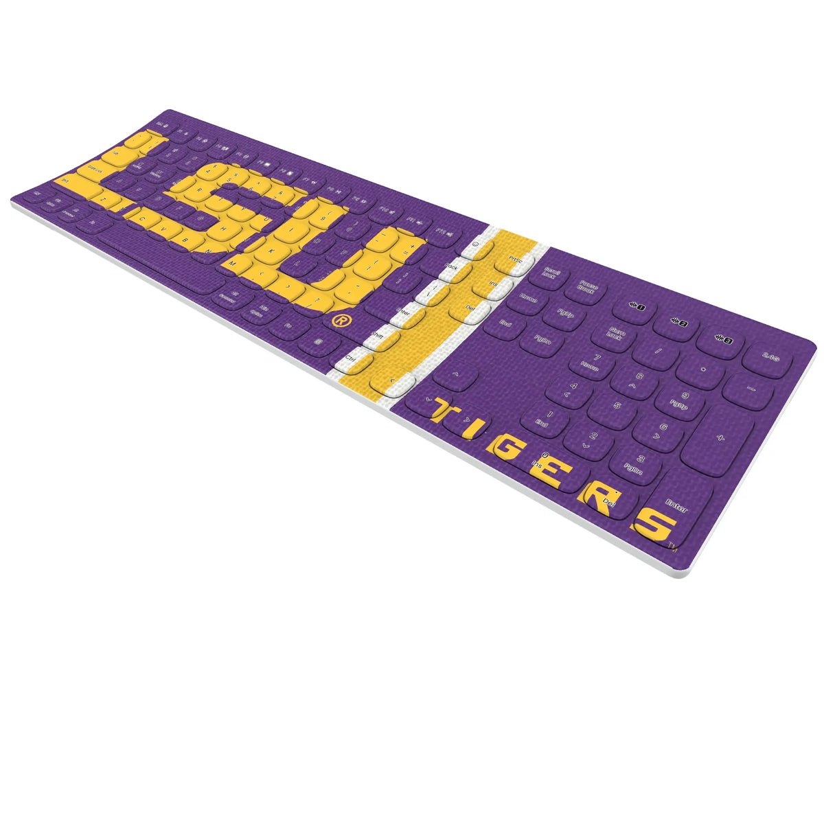 Louisiana State University Tigers Stripe KKB605 Curved Wireless Keyboard - Isometric View