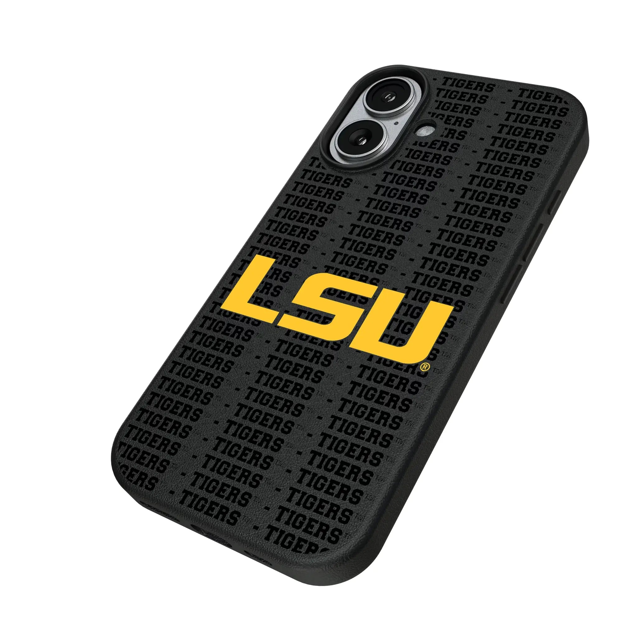 Louisiana State University Tigers Text Backdrop iPhone MagSafe Compatible Phone Case for Apple iPhone - Isometric View#Device_iPhone 17