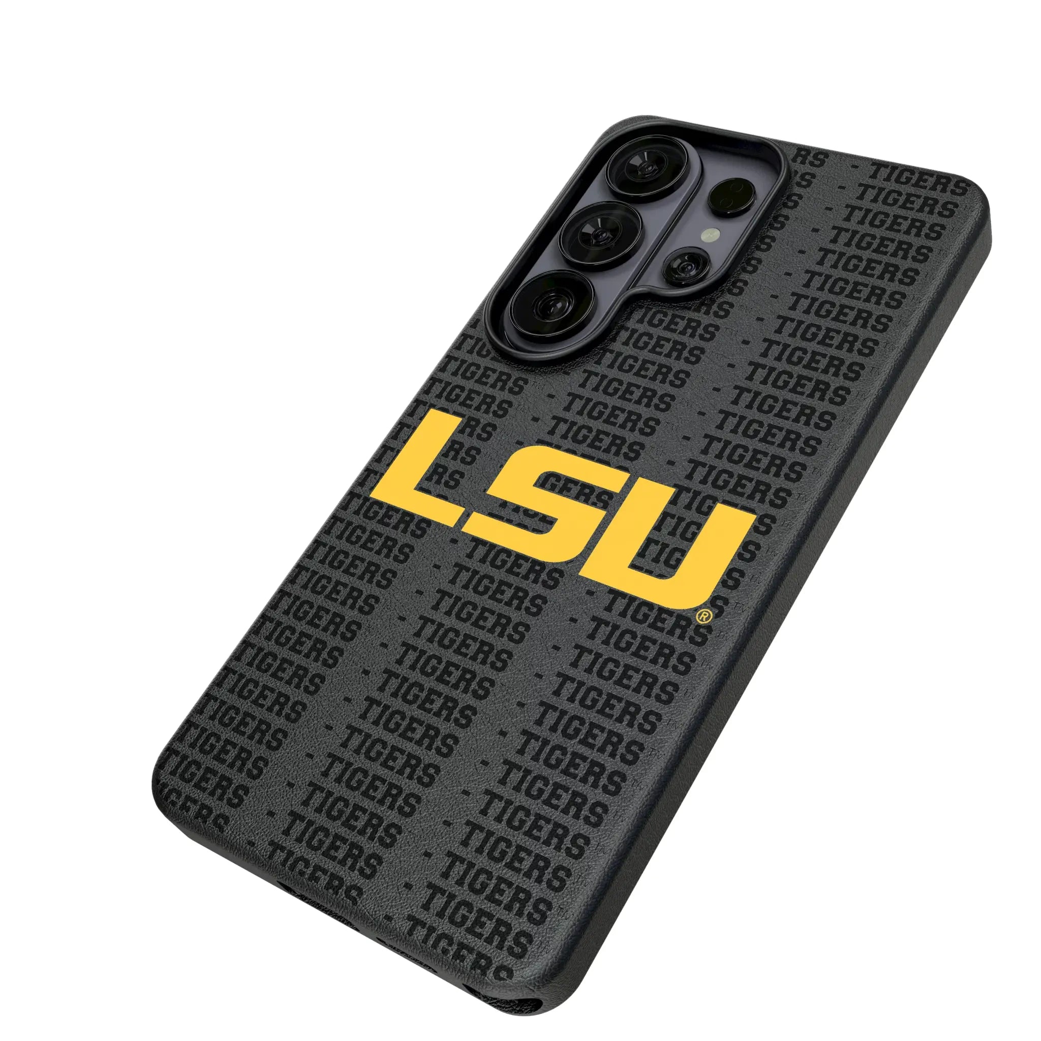 Louisiana State University Tigers Text Backdrop Galaxy MagSafe Compatible Phone Case for Samsung Galaxy - Isometric View#Device_Galaxy S26 Ultra