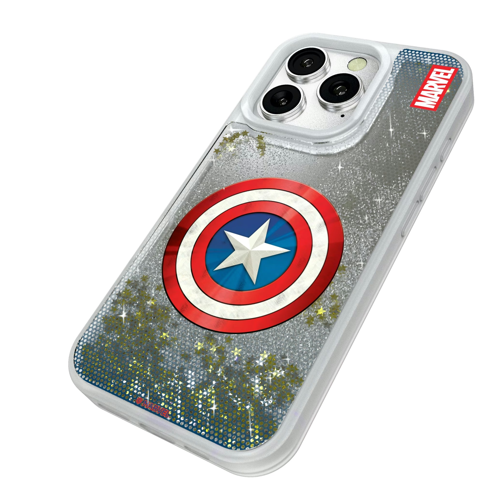Marvel Avengers Captain America Grid iPhone Glitter Phone Case for Apple iPhone - Isometric View#Device_iPhone 16 Pro
