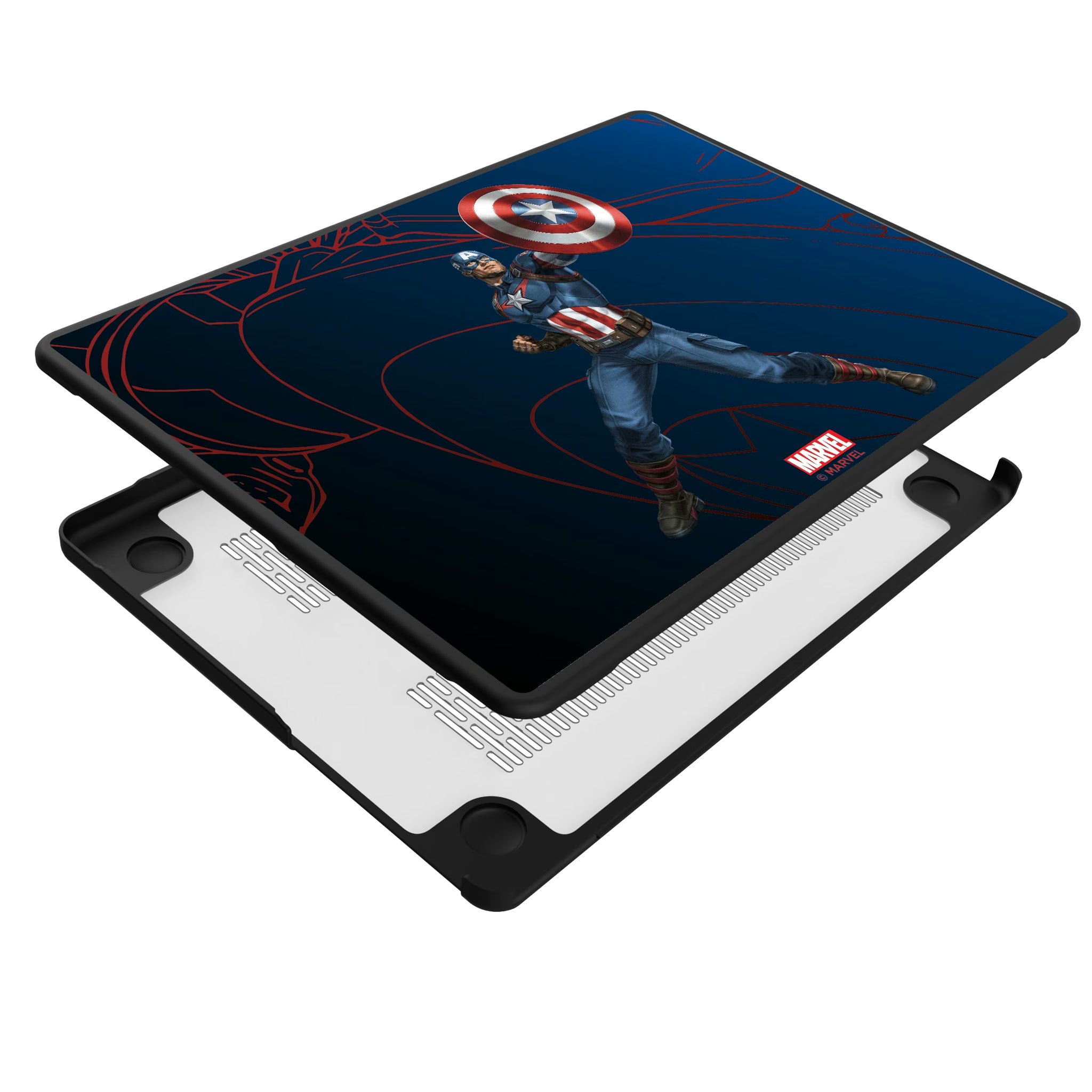 Marvel Avengers Captain America MechLine MacBook Laptop Case for Apple MacBook - Isometric View#Device_MacBook Pro (14-inch, 2021) / MacBook Pro (14-inch, 2023) / MacBook Pro (14-inch, 2024)