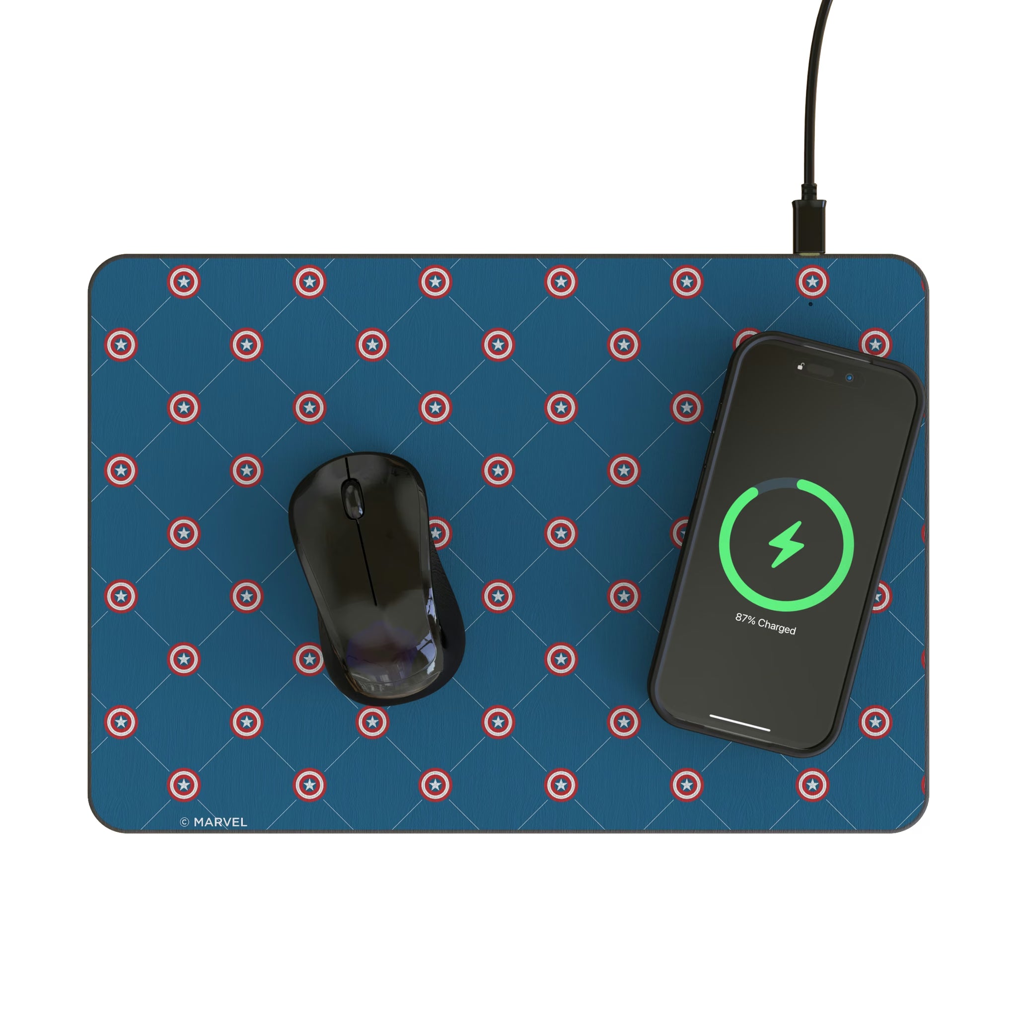 Marvel Avengers Captain America Pattern 15-Watt Wireless Charger and Mouse Pad - Lifestyle