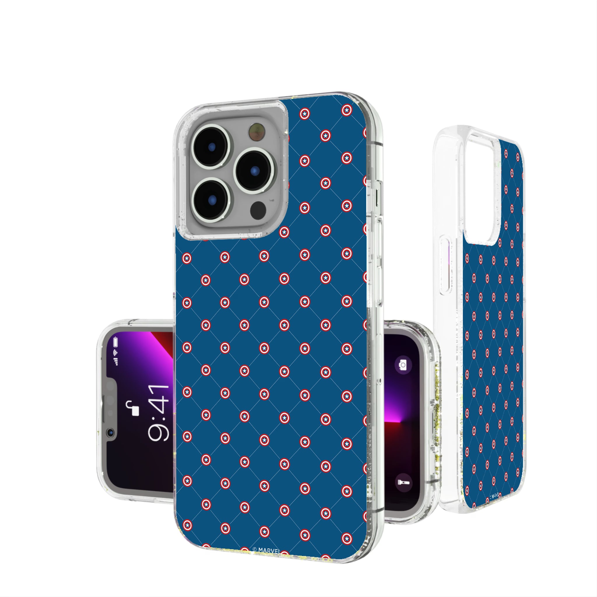 Marvel Avengers Captain America Pattern iPhone Glitter Phone Case for Apple iPhone