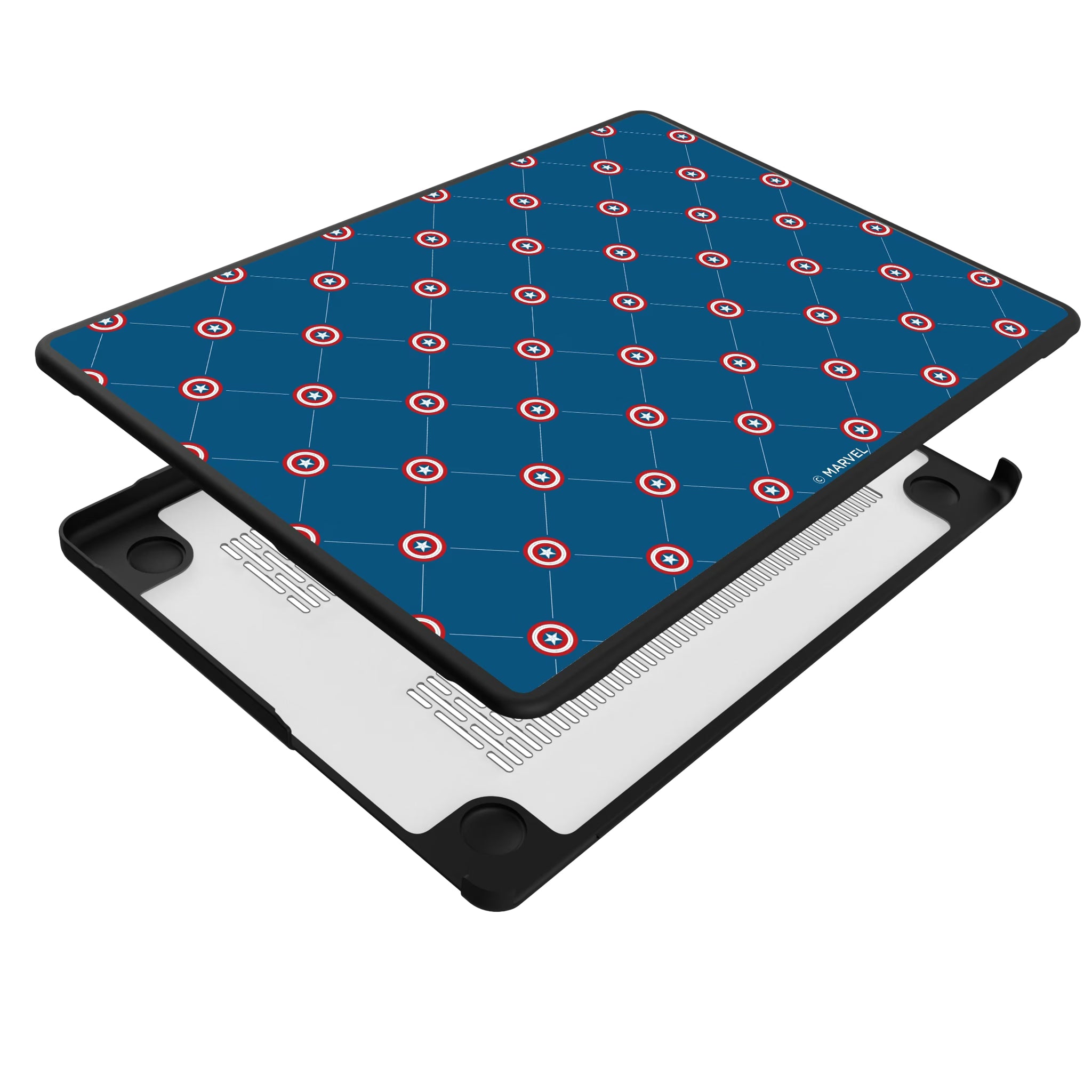 Marvel Avengers Captain America Pattern MacBook Laptop Case for Apple MacBook - Isometric View#Device_MacBook Pro (14-inch, 2021) / MacBook Pro (14-inch, 2023) / MacBook Pro (14-inch, 2024)
