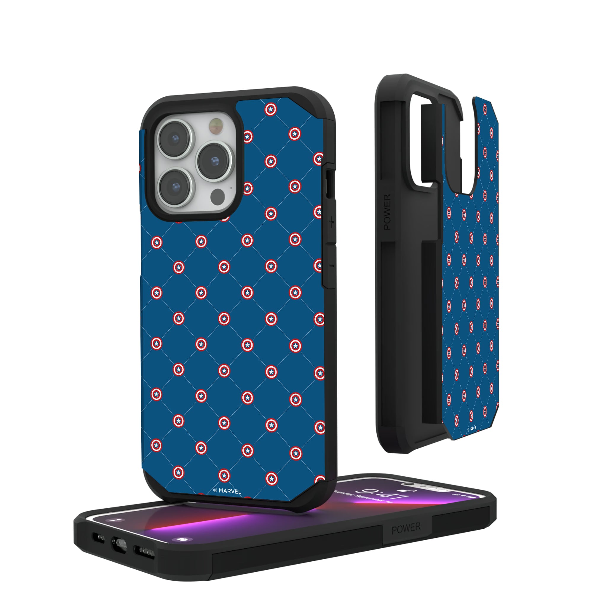 Marvel Avengers Captain America Pattern iPhone Rugged Phone Case for Apple iPhone#Device_iPhone 13 Pro