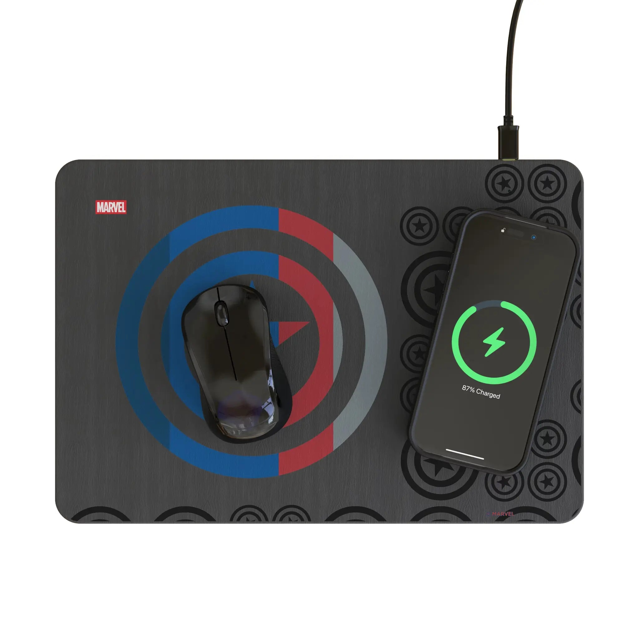 Marvel Avengers Captain America Sigil 15-Watt Wireless Charger and Mouse Pad - Lifestyle