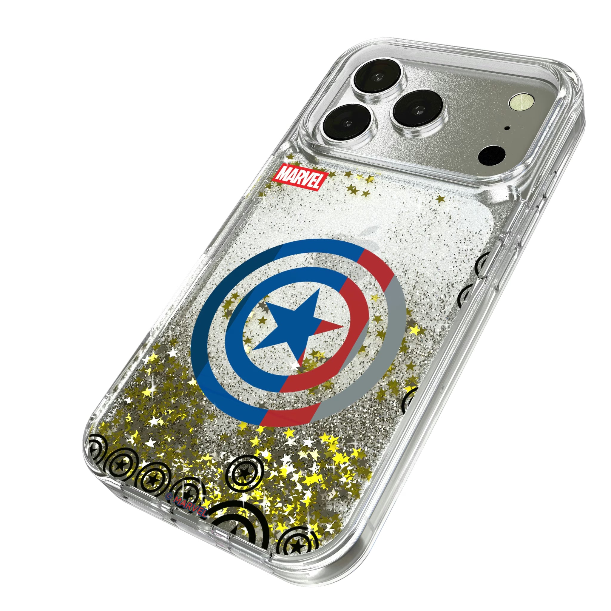 Marvel Avengers Captain America Sigil iPhone Glitter Phone Case for Apple iPhone - Isometric View#Device_iPhone 16 Pro