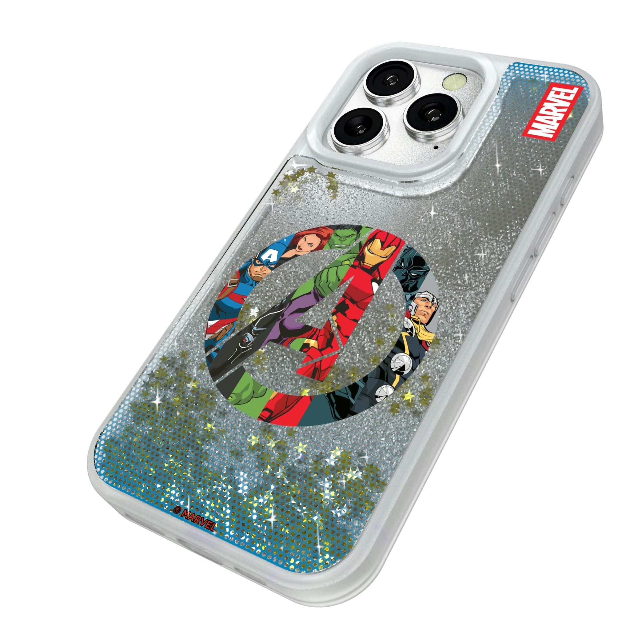Marvel Avengers Grid iPhone Glitter Phone Case for Apple iPhone - Isometric View#Device_iPhone 16 Pro