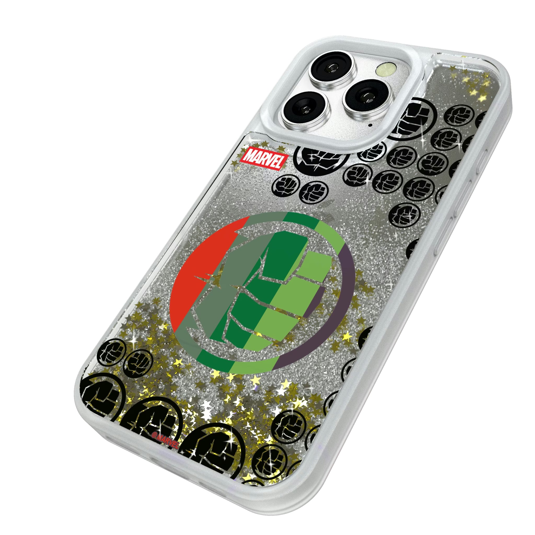 Marvel Avengers Hulk Sigil iPhone Glitter Phone Case for Apple iPhone - Isometric View#Device_iPhone 16 Pro