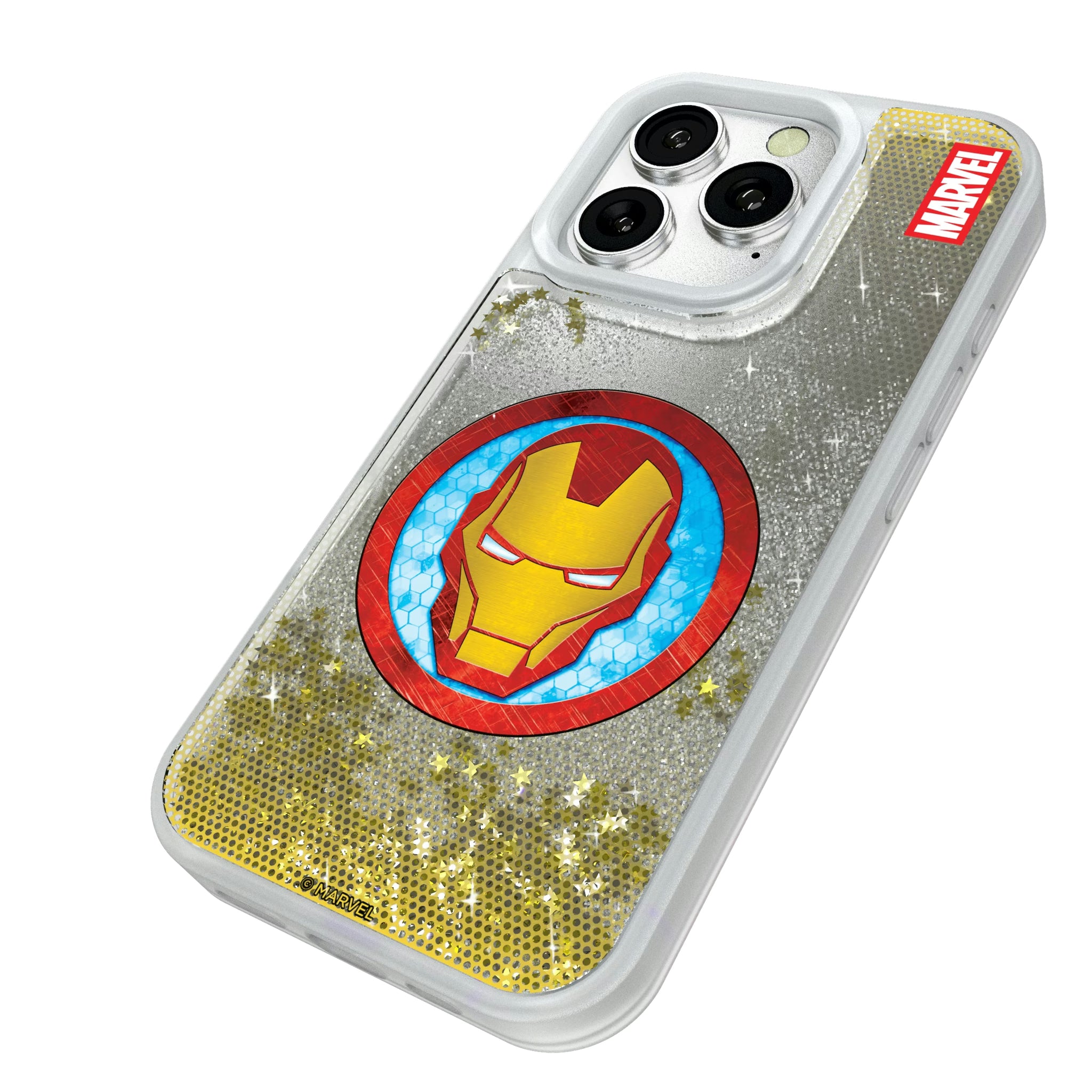 Marvel Avengers Iron Man Grid iPhone Glitter Phone Case for Apple iPhone - Isometric View#Device_iPhone 16 Pro