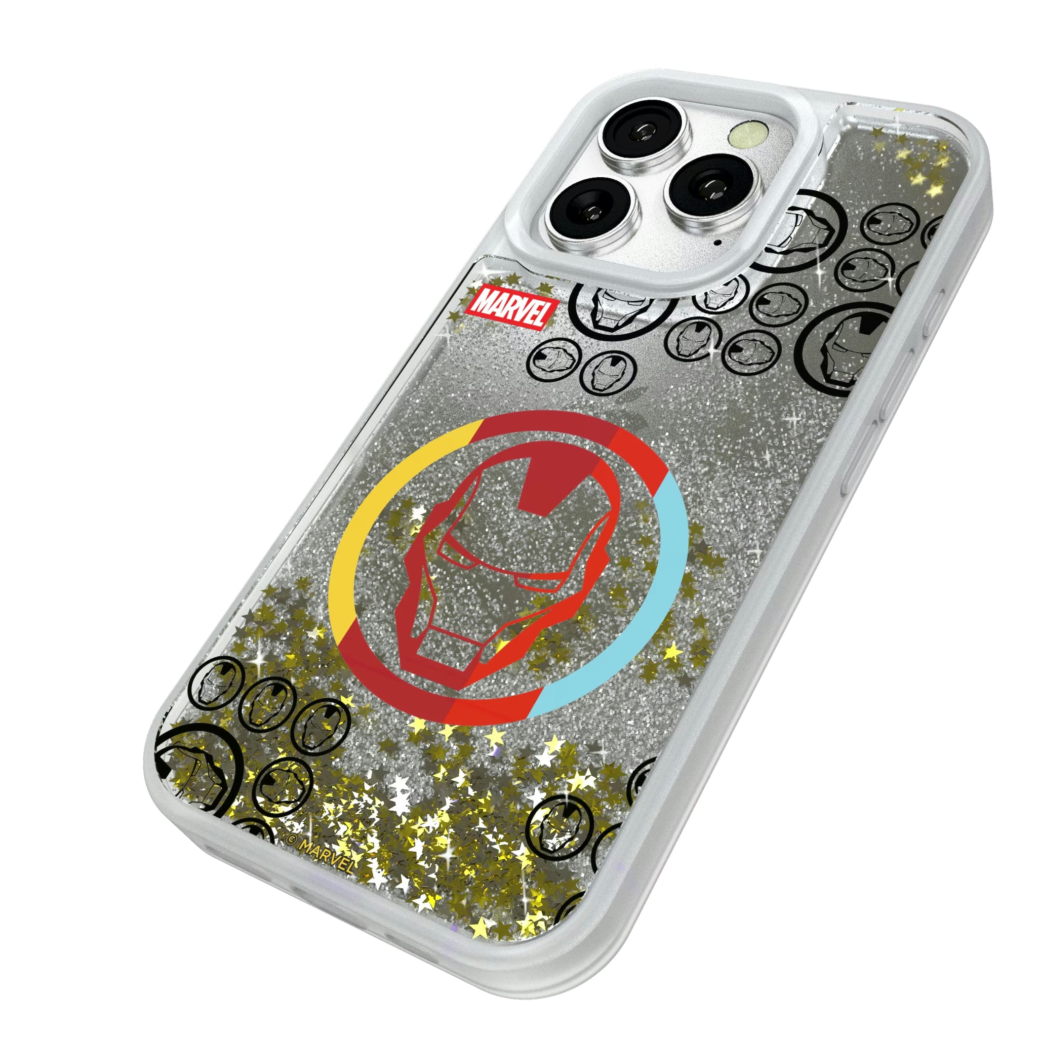 Marvel Avengers Iron Man Sigil iPhone Glitter Phone Case for Apple iPhone - Isometric View#Device_iPhone 16 Pro