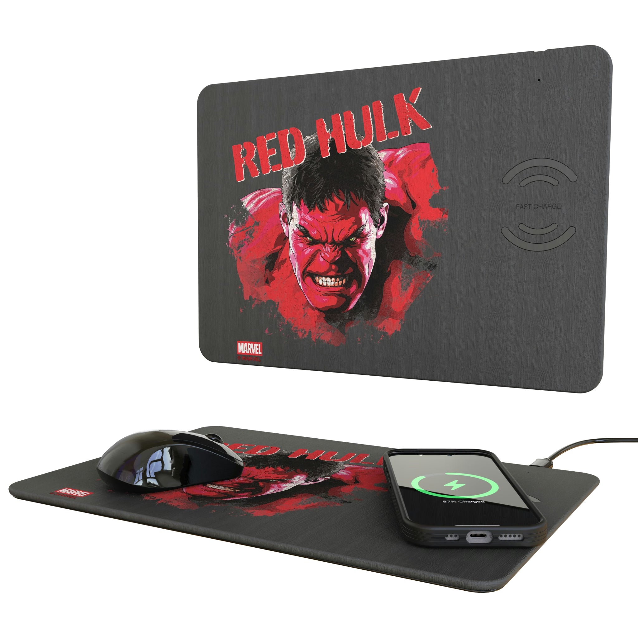 Marvel Avengers Red Hulk Badge 15-Watt Wireless Charger and Mouse Pad
