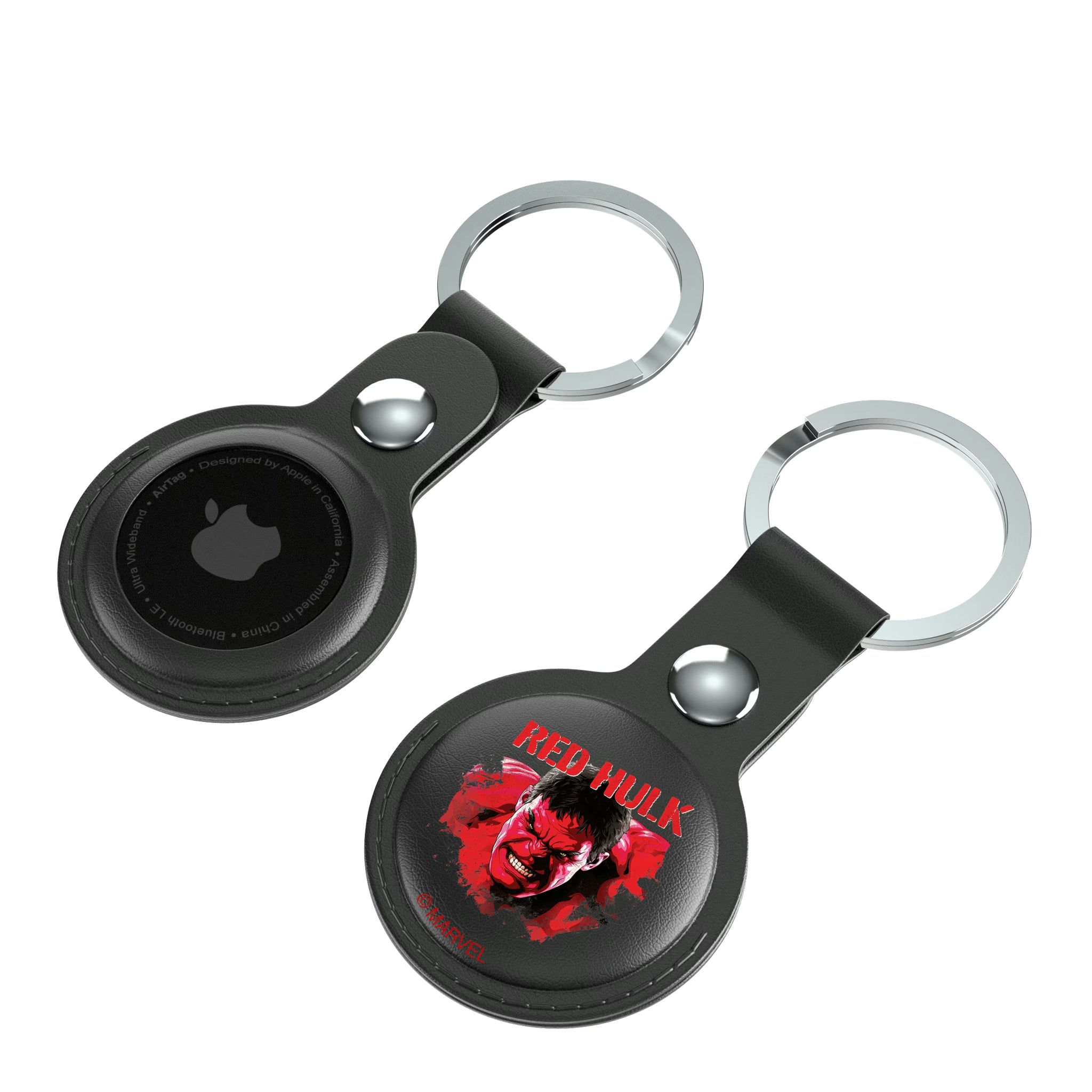 Marvel Avengers Red Hulk Badge AirTag Black Airtag Holder 2-Pack - Isometric View