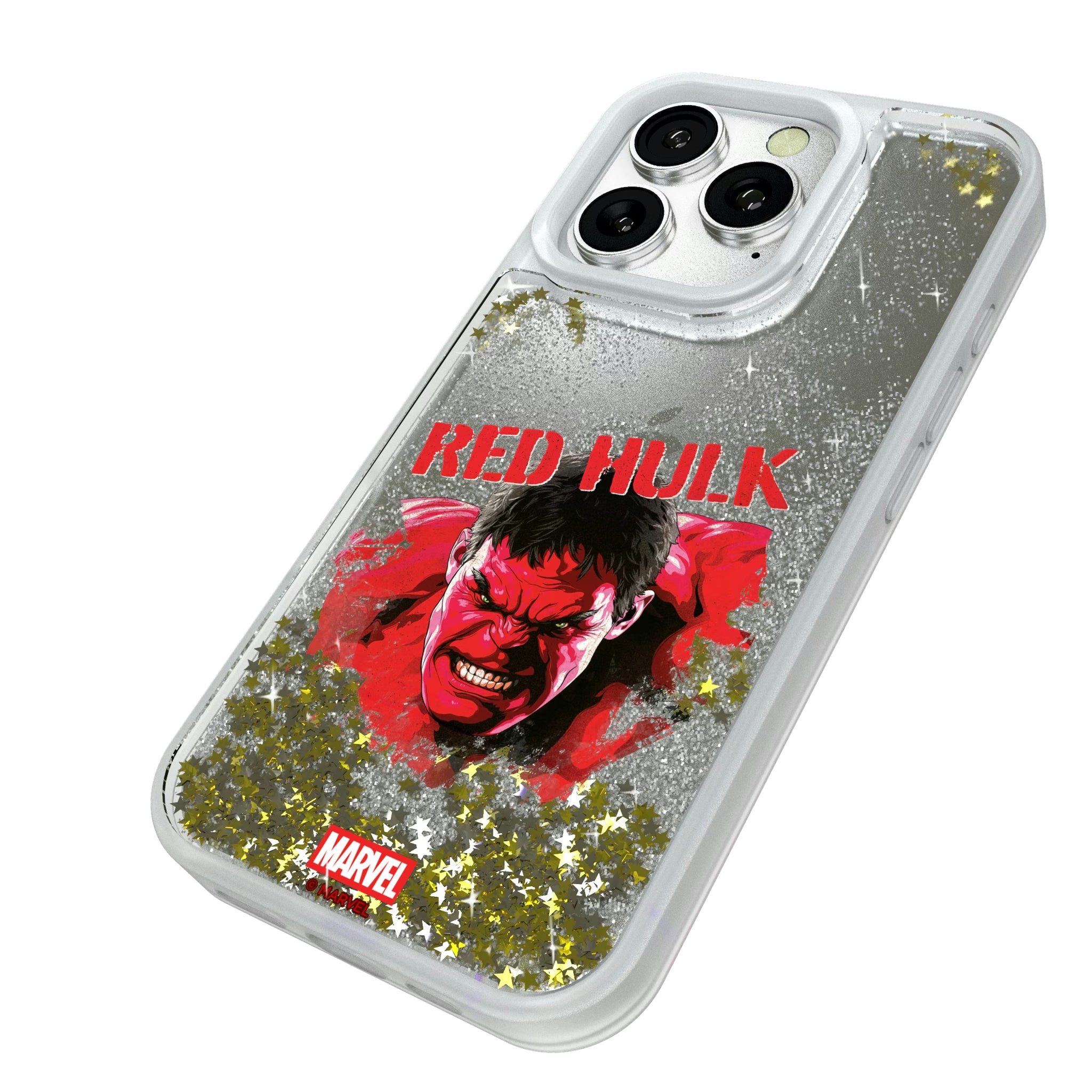 Marvel Avengers Red Hulk Badge iPhone Glitter Phone Case for Apple iPhone - Isometric View#Device_iPhone 16 Pro