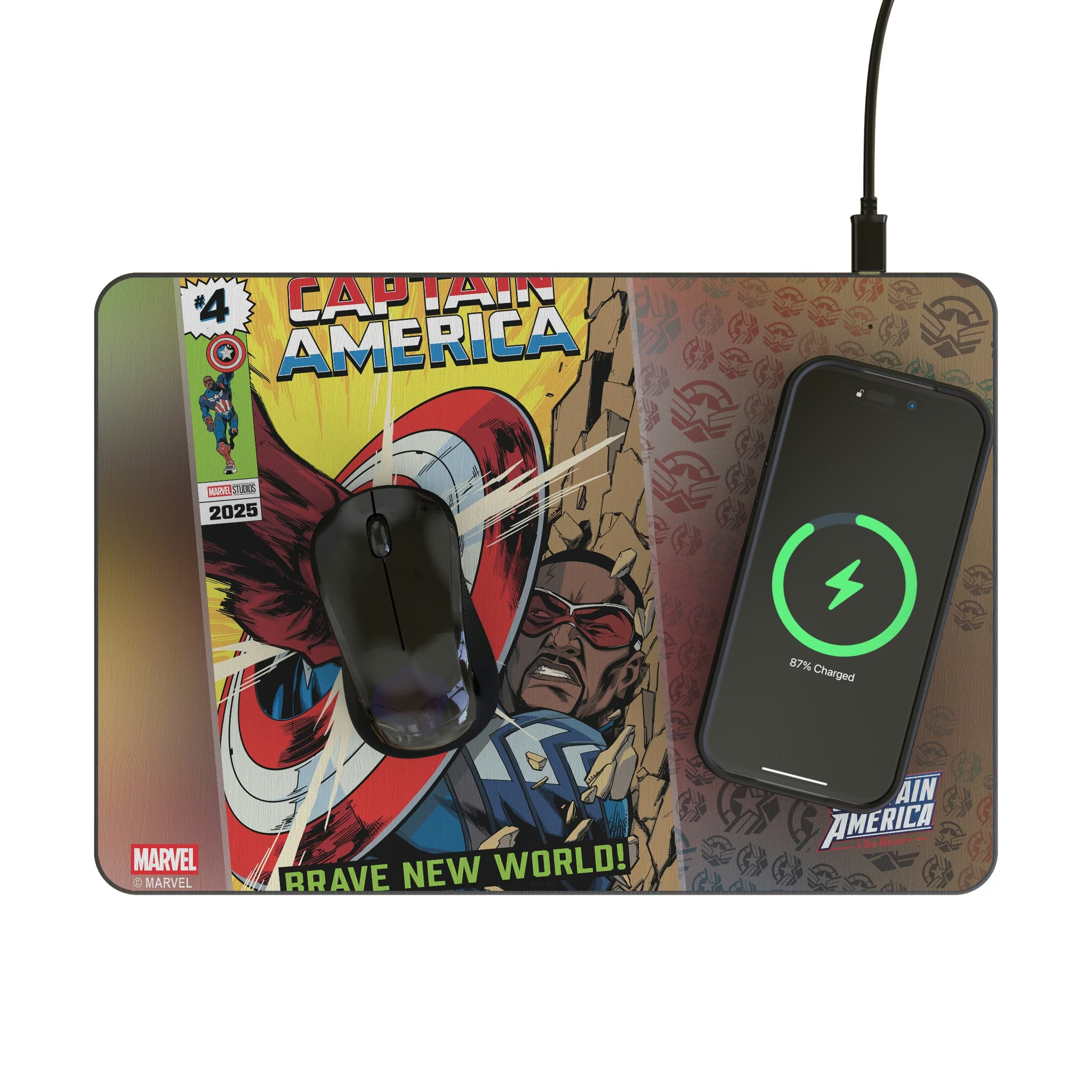 Marvel Avengers Sam Wilson Captain America Classic Cover 15-Watt Wireless Charger and Mouse Pad - Lifestyle