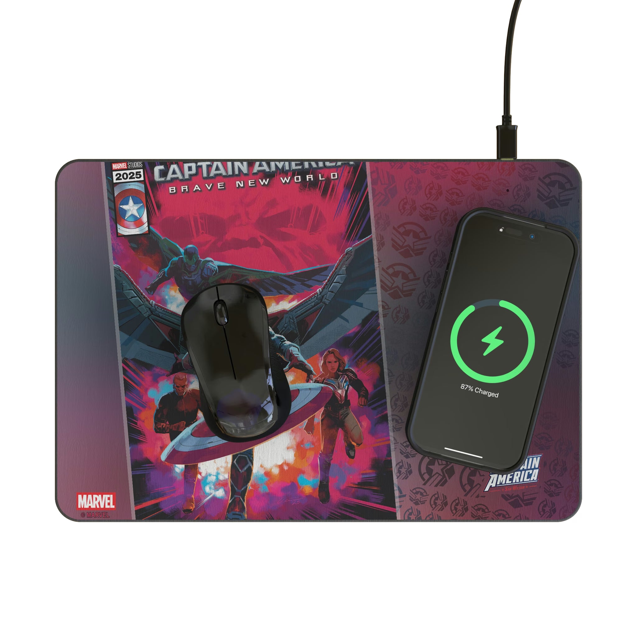 Marvel Avengers Sam Wilson Captain America Cover Art 15-Watt Wireless Charger and Mouse Pad - Lifestyle