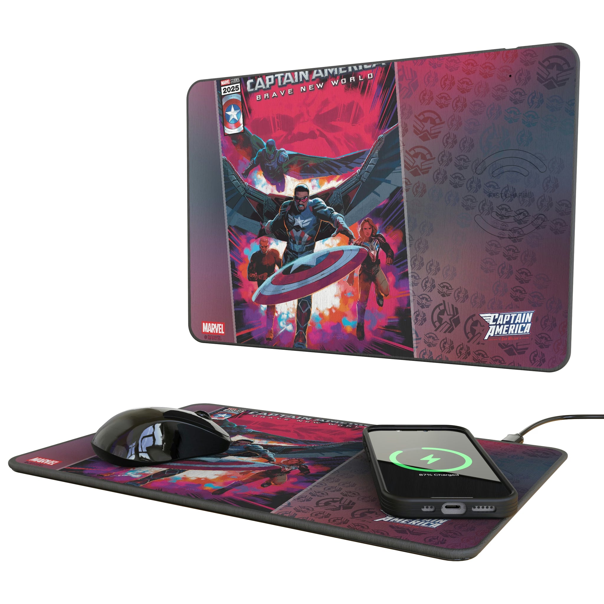 Marvel Avengers Sam Wilson Captain America Cover Art 15-Watt Wireless Charger and Mouse Pad