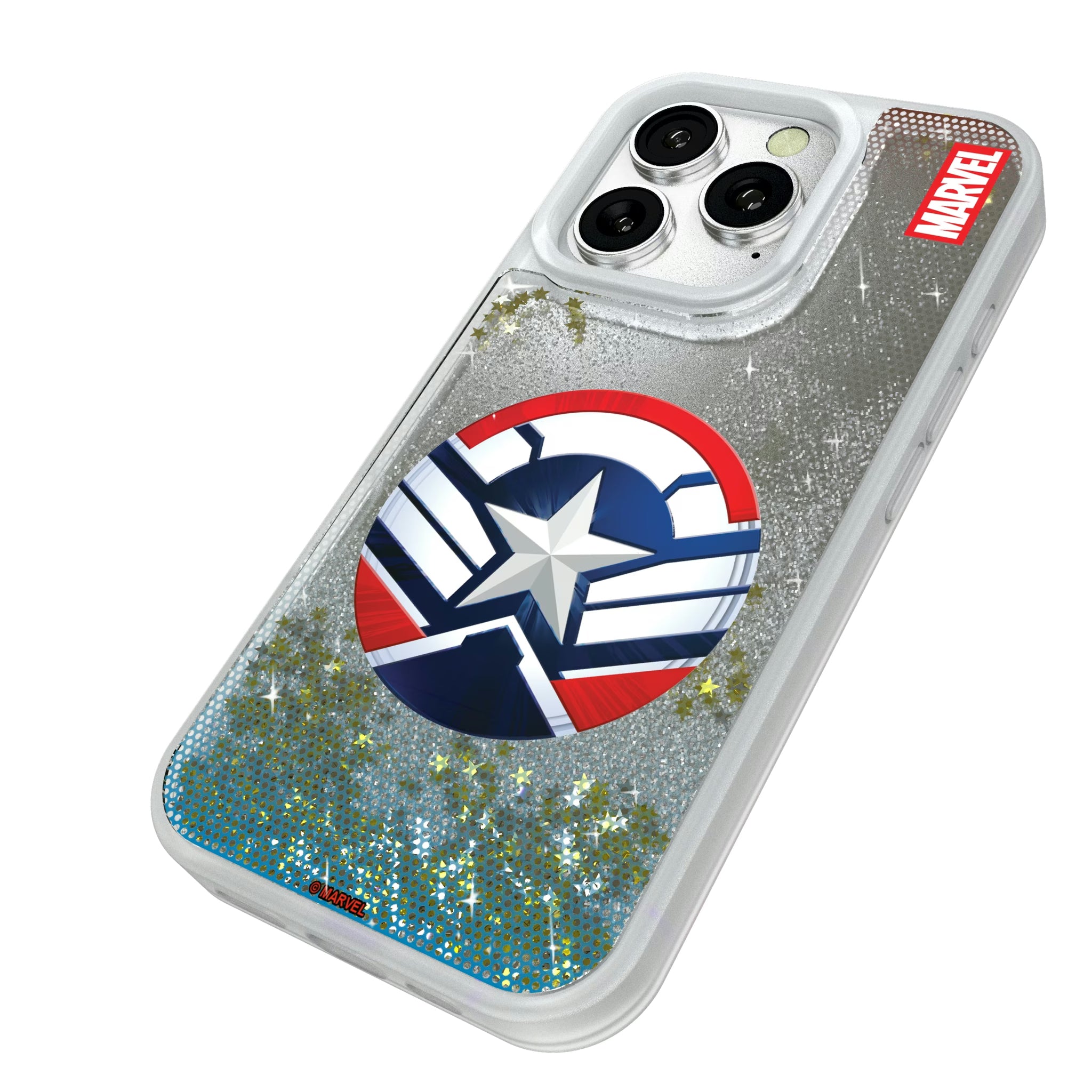 Marvel Avengers Sam Wilson Captain America Grid iPhone Glitter Phone Case for Apple iPhone - Isometric View#Device_iPhone 16 Pro