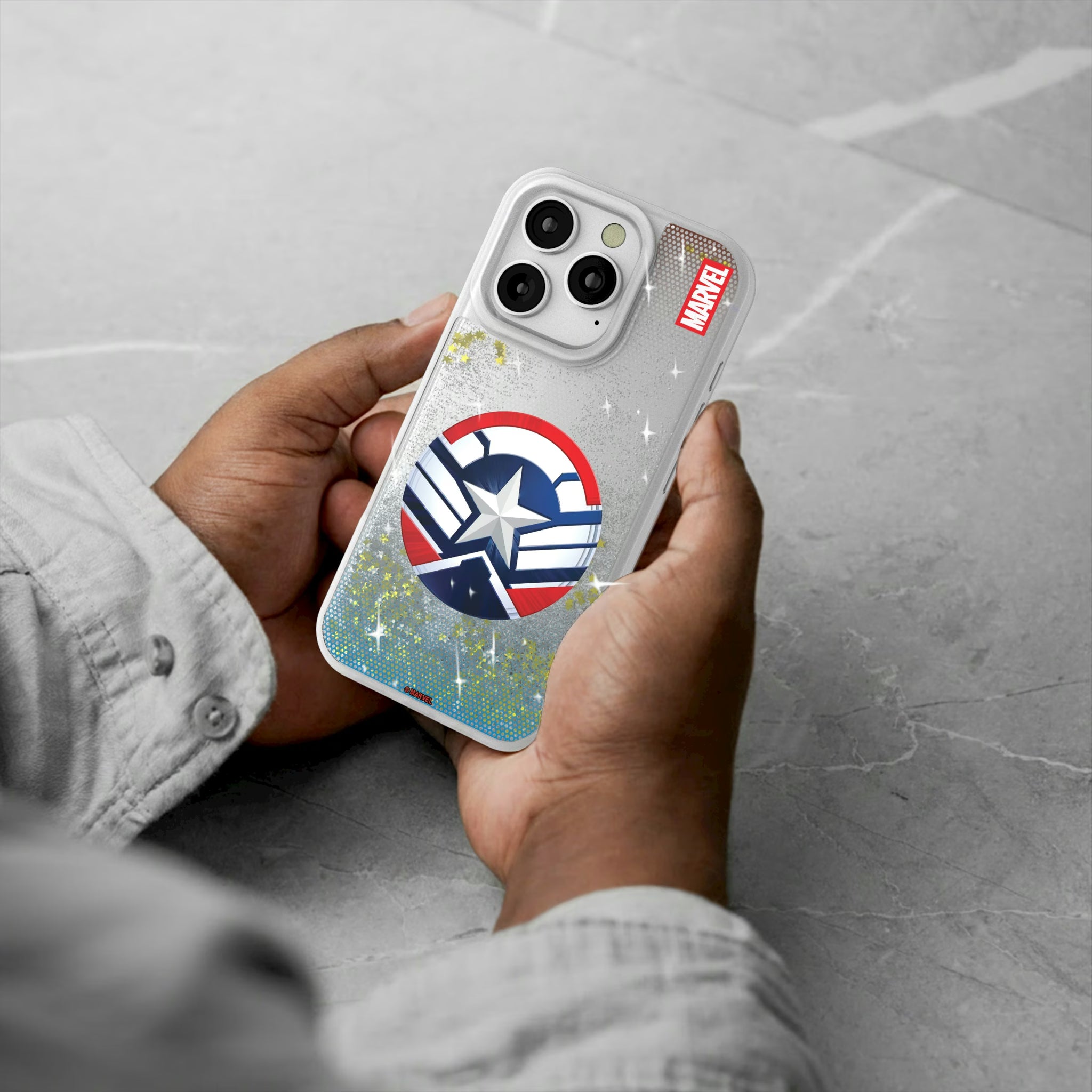 Marvel Avengers Sam Wilson Captain America Grid iPhone Glitter Phone Case for Apple iPhone - Lifestyle#Device_iPhone 16 Pro