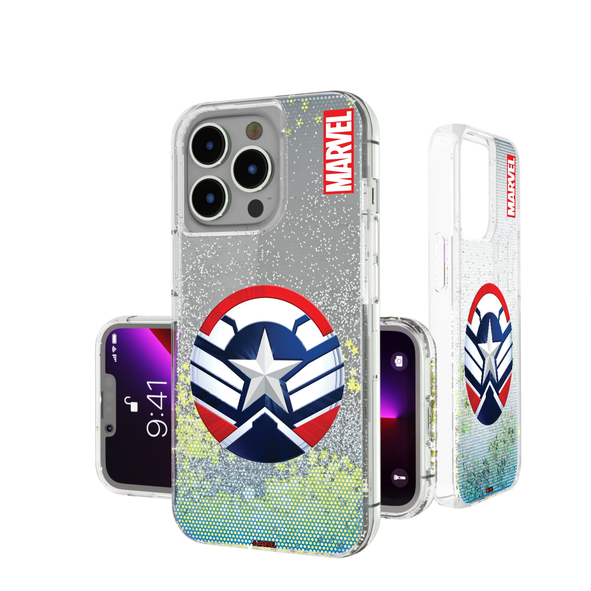 Marvel Avengers Sam Wilson Captain America Grid iPhone Glitter Phone Case for Apple iPhone
