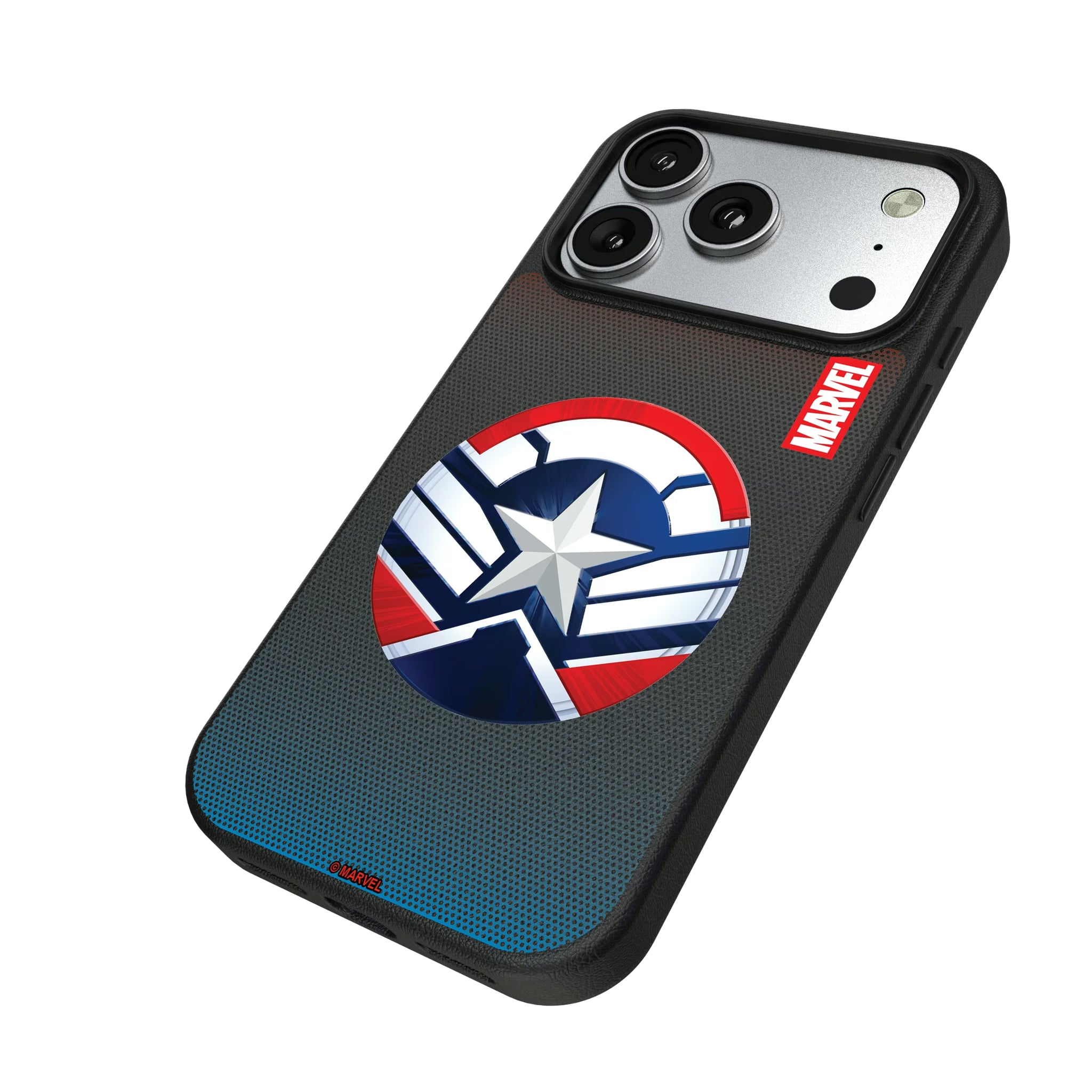 Marvel Avengers Sam Wilson Captain America Grid iPhone MagSafe Compatible Phone Case for Apple iPhone - Isometric View#Device_iPhone 17 Pro