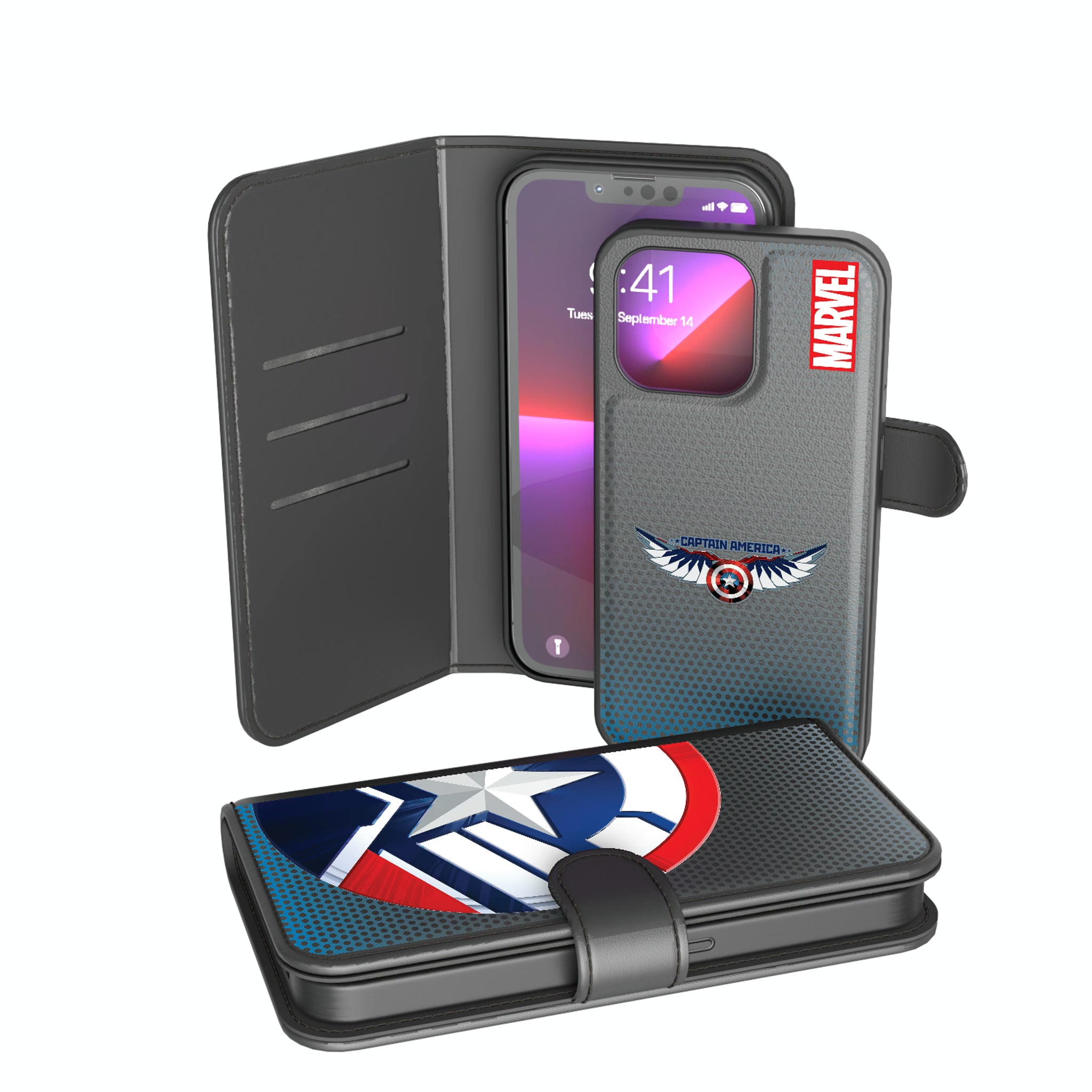 Marvel Avengers Sam Wilson Captain America Grid iPhone Wallet Phone Case for Apple iPhone