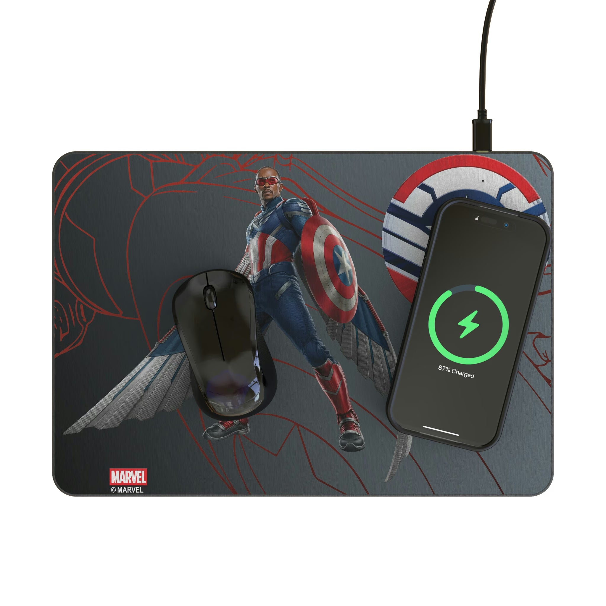 Marvel Avengers Sam Wilson Captain America MechLine 15-Watt Wireless Charger and Mouse Pad - Lifestyle