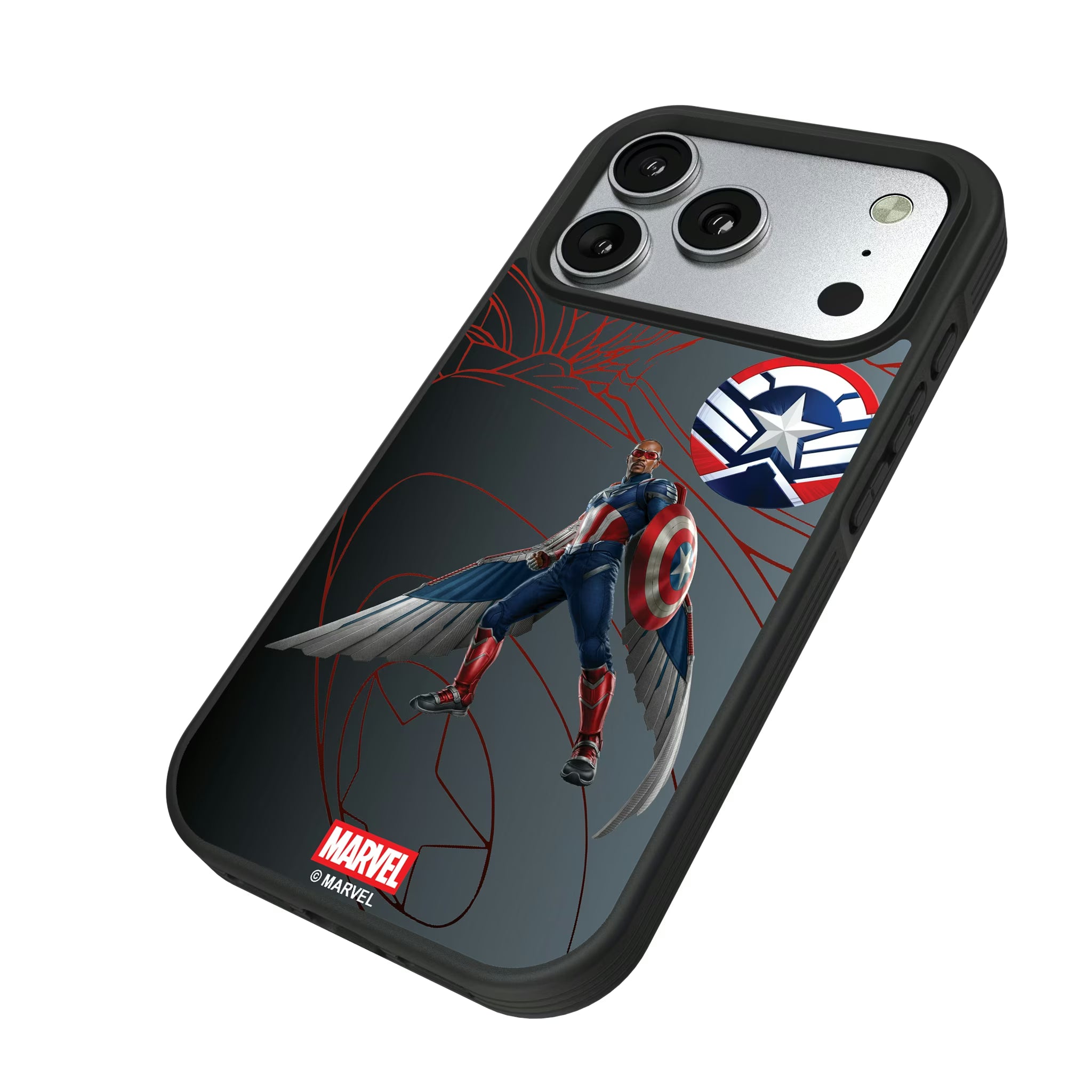 Marvel Avengers Sam Wilson Captain America MechLine iPhone Bump Phone Case for Apple iPhone - Isometric View#Device_iPhone 17 Pro