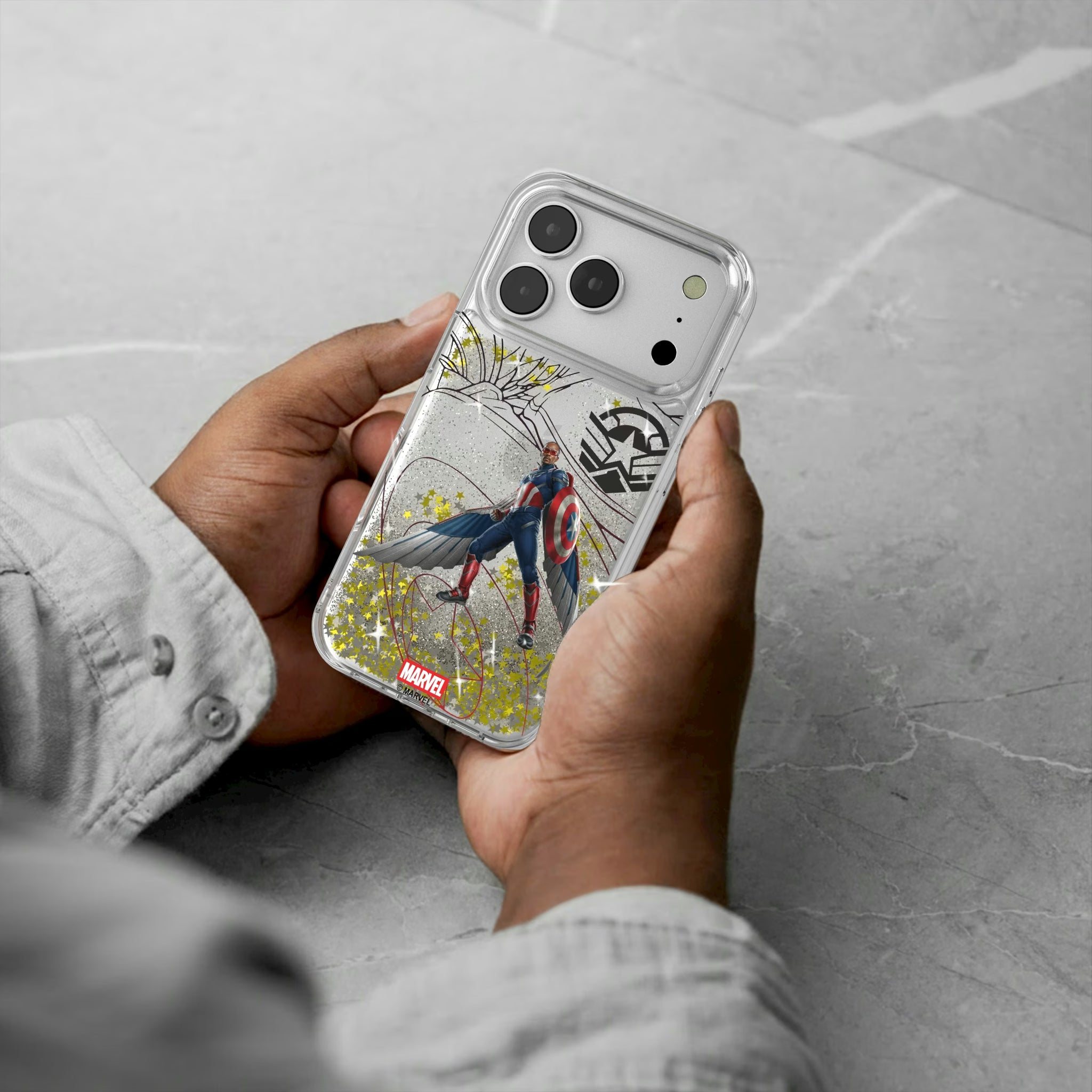 Marvel Avengers Sam Wilson Captain America MechLine iPhone Glitter Phone Case for Apple iPhone - Lifestyle#Device_iPhone 16 Pro