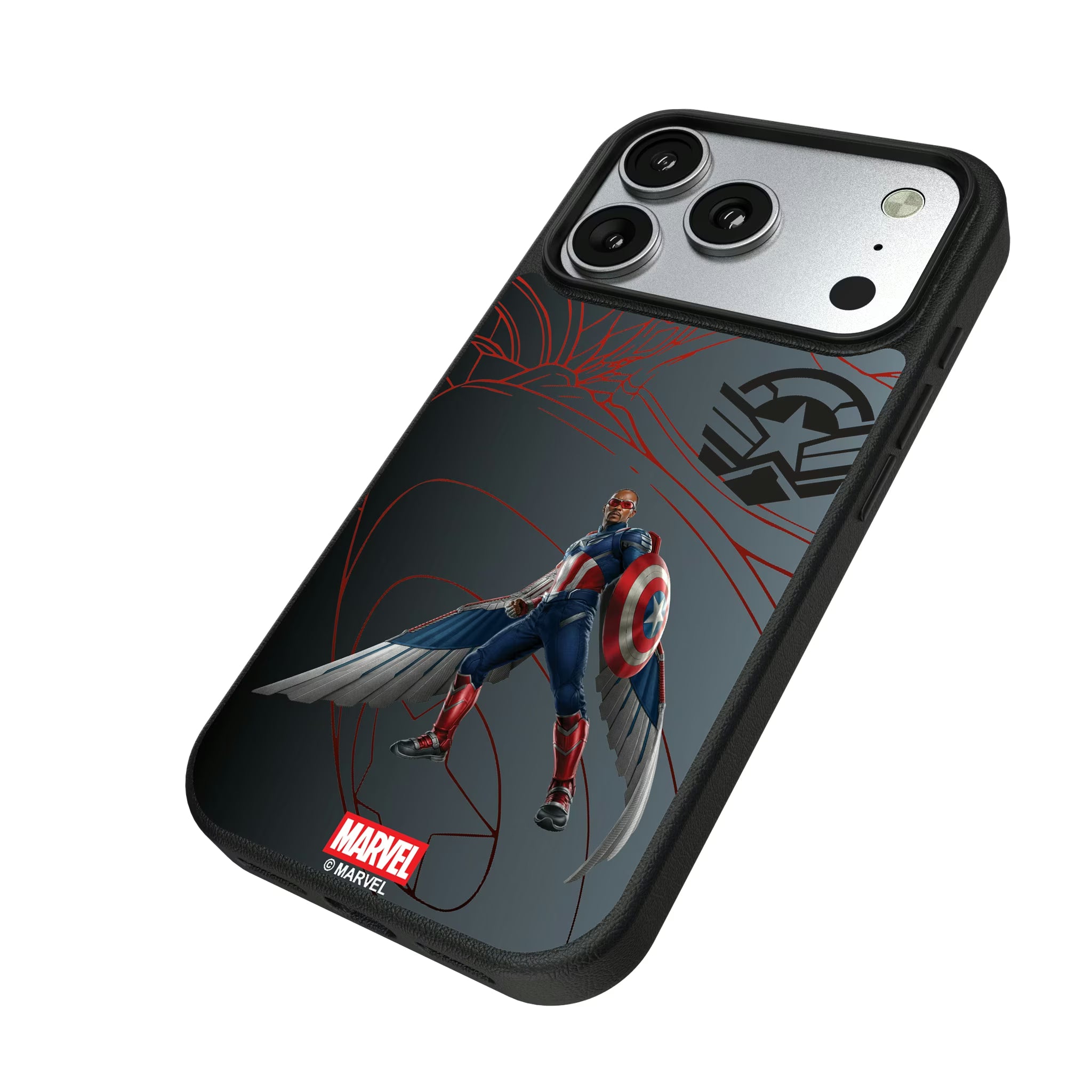 Marvel Avengers Sam Wilson Captain America MechLine iPhone MagSafe Compatible Phone Case for Apple iPhone - Isometric View#Device_iPhone 17 Pro