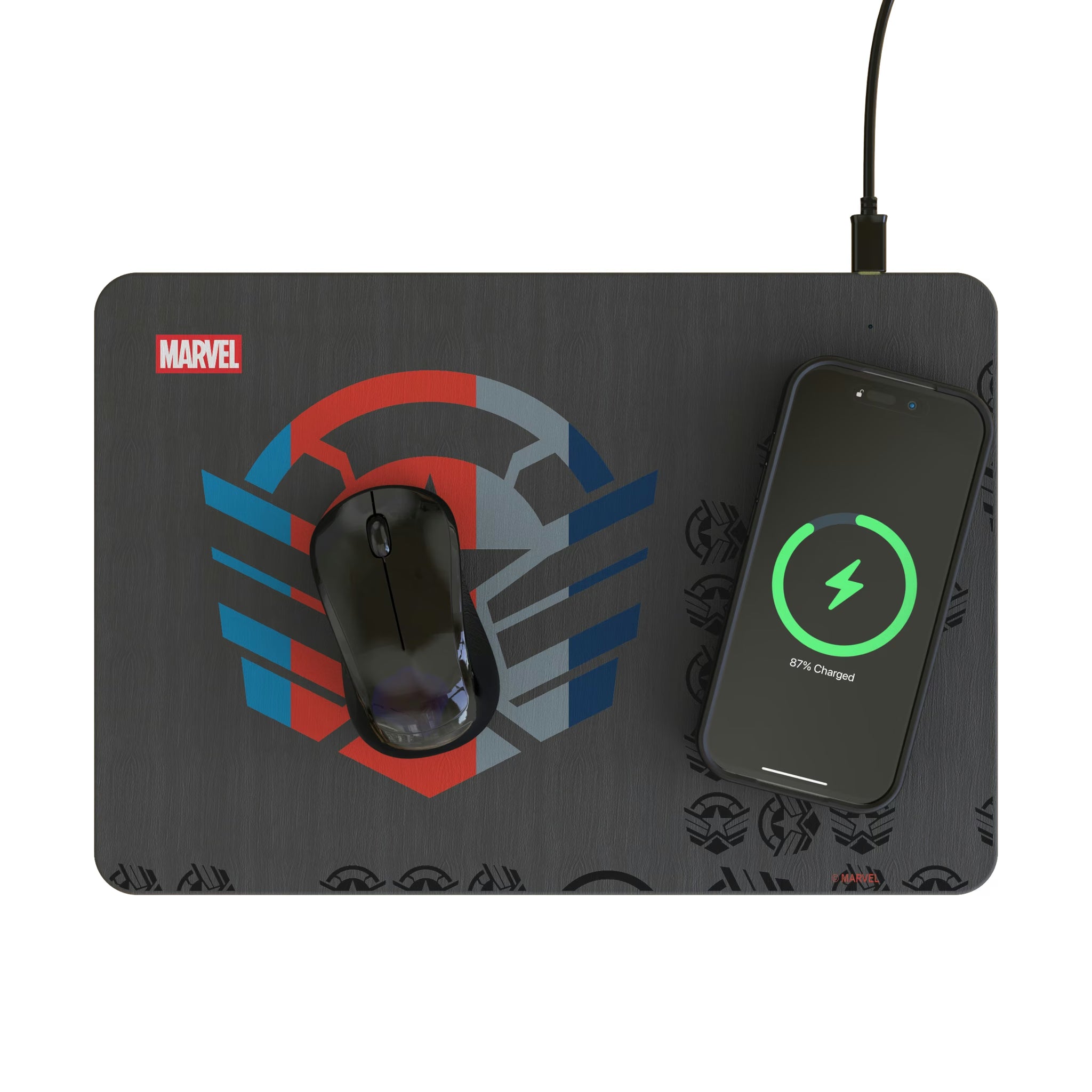 Marvel Avengers Sam Wilson Captain America Sigil 15-Watt Wireless Charger and Mouse Pad - Lifestyle