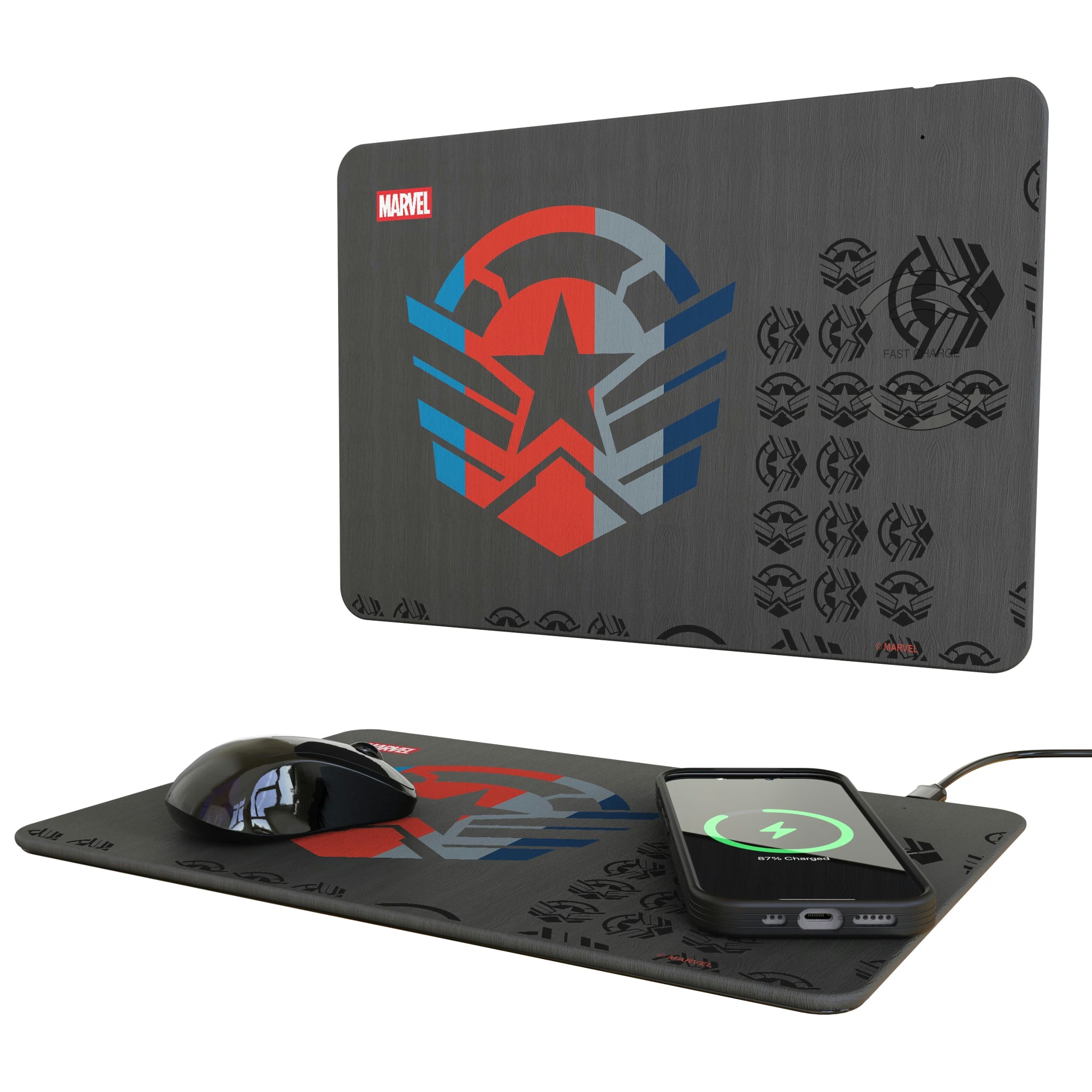 Marvel Avengers Sam Wilson Captain America Sigil 15-Watt Wireless Charger and Mouse Pad